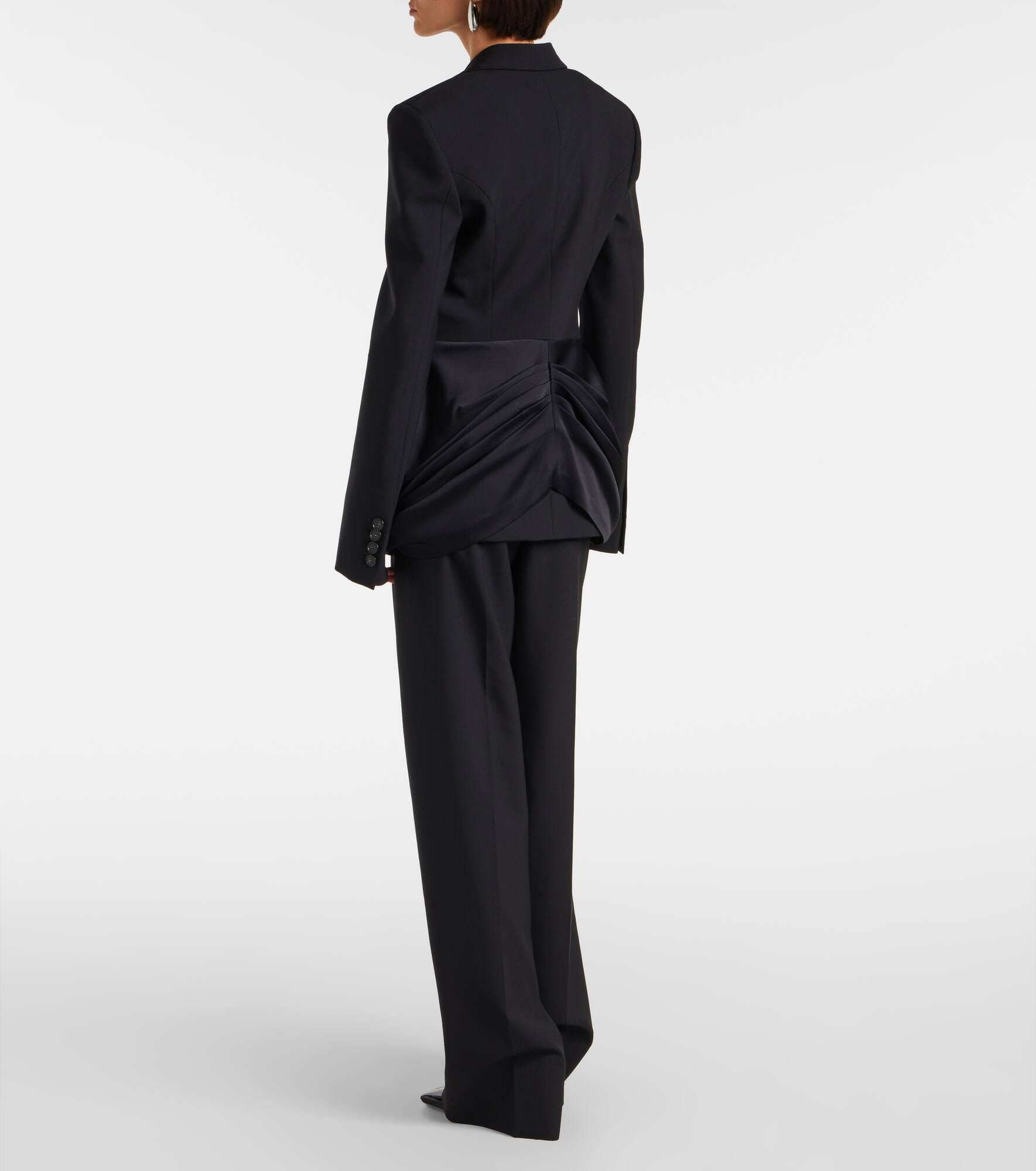 Draped satin-trimmed wool blazer - 3