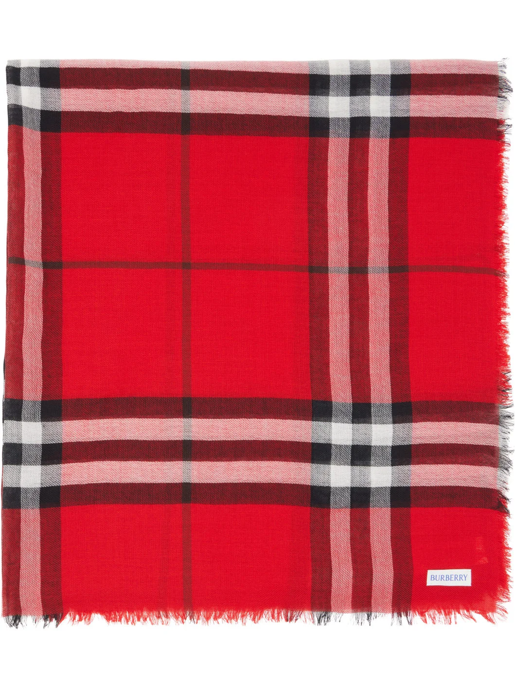 Red Wide Check Wool Scarf - 1