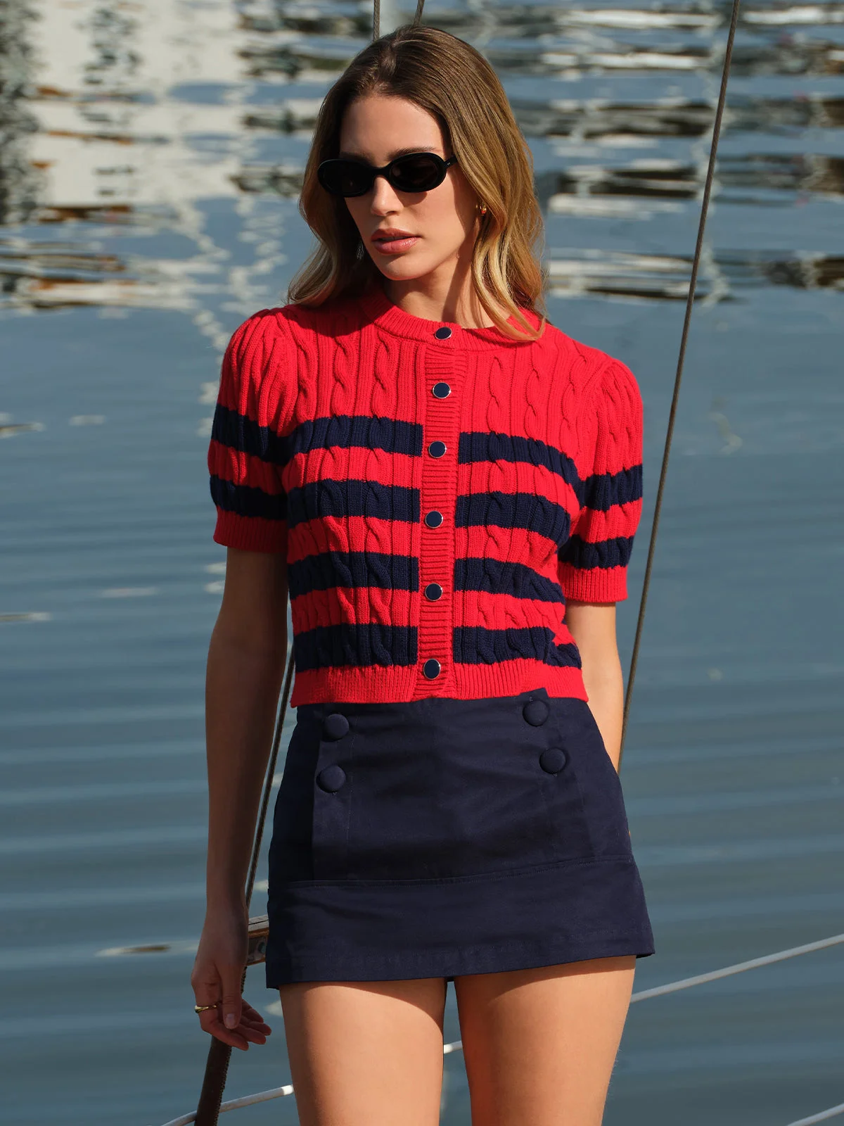 Tallulah Striped Puff Sleeve Cable Cardigan - 1