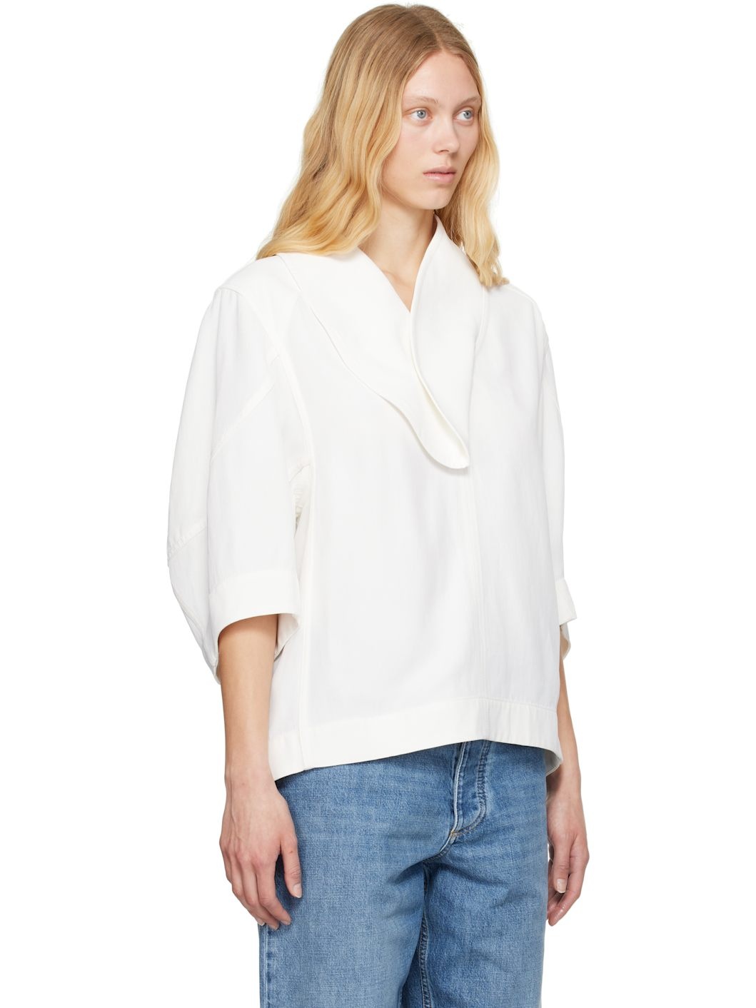 Off-White Grainy Viscose Linen Cocoon Shirt - 2