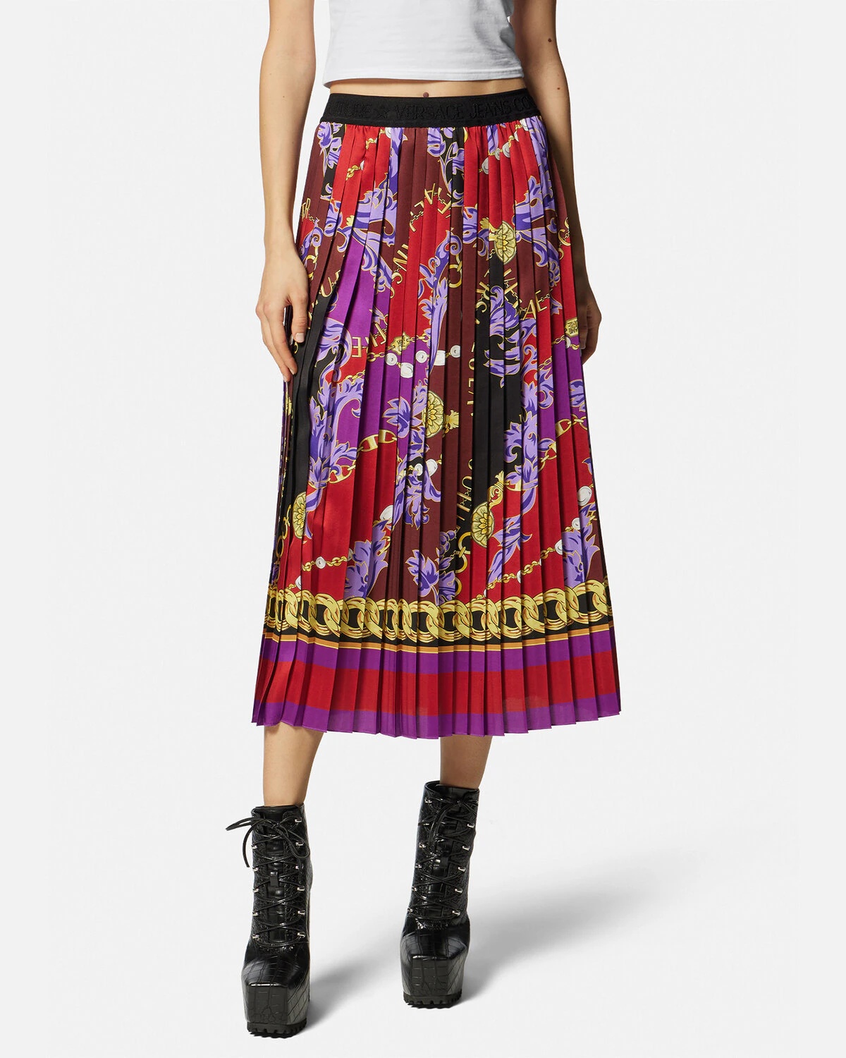 Chain Couture Pleated Midi Skirt - 3
