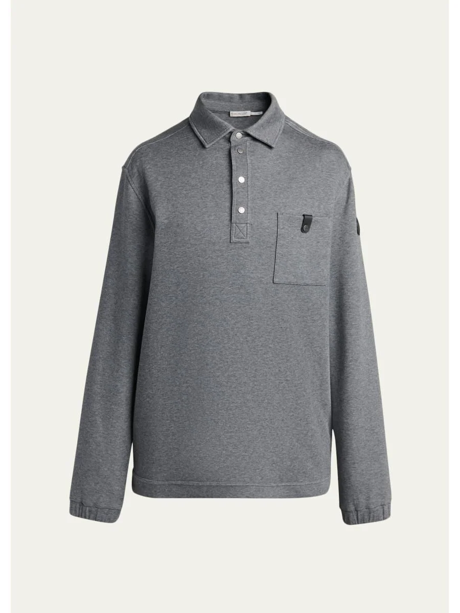 Men's Leather-Trimmed Polo Sweatshirt - 1