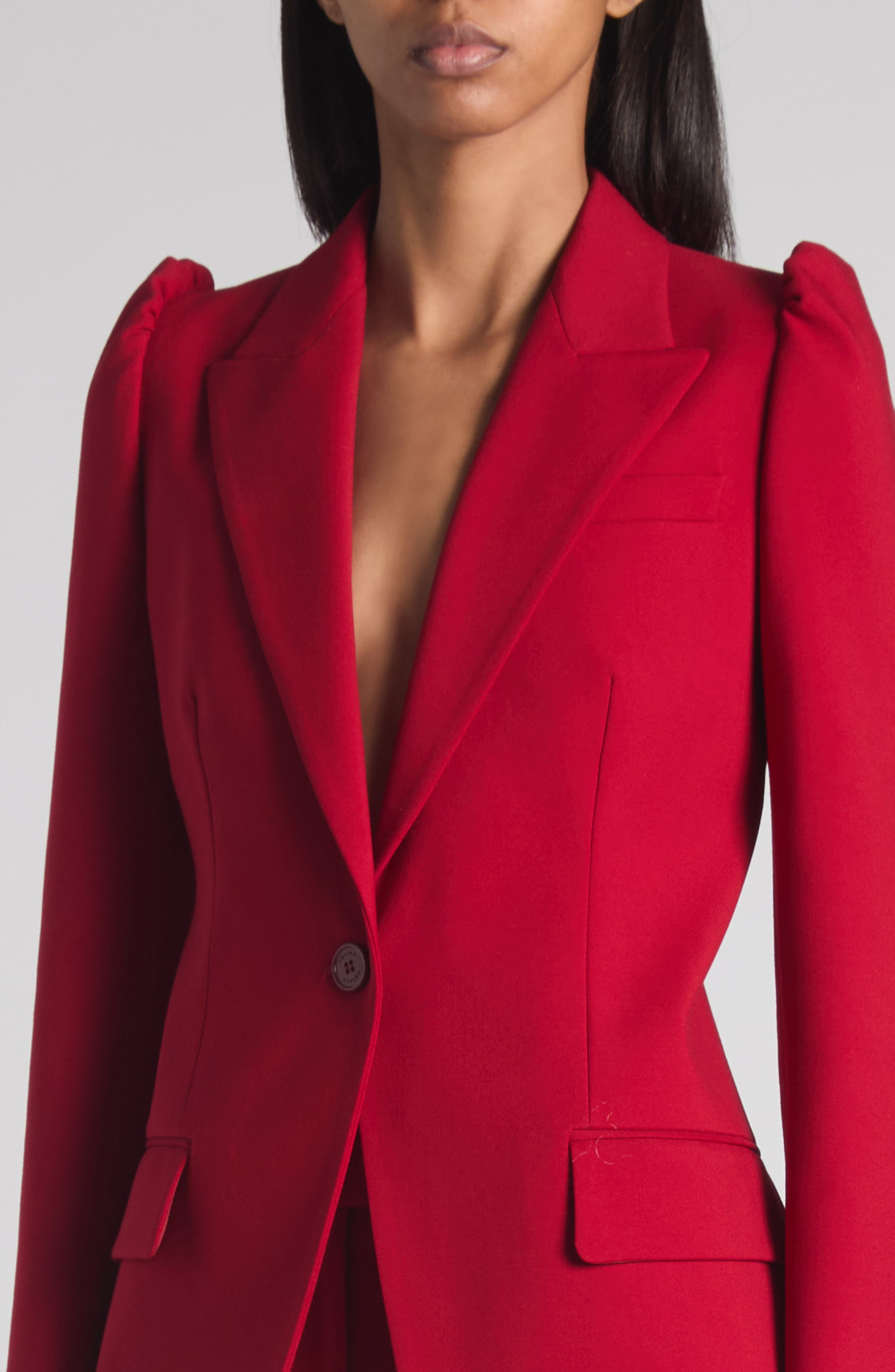 McQueen One-Button Wool Grain de Poudre Jacket in Crimson at Nordstrom - 5