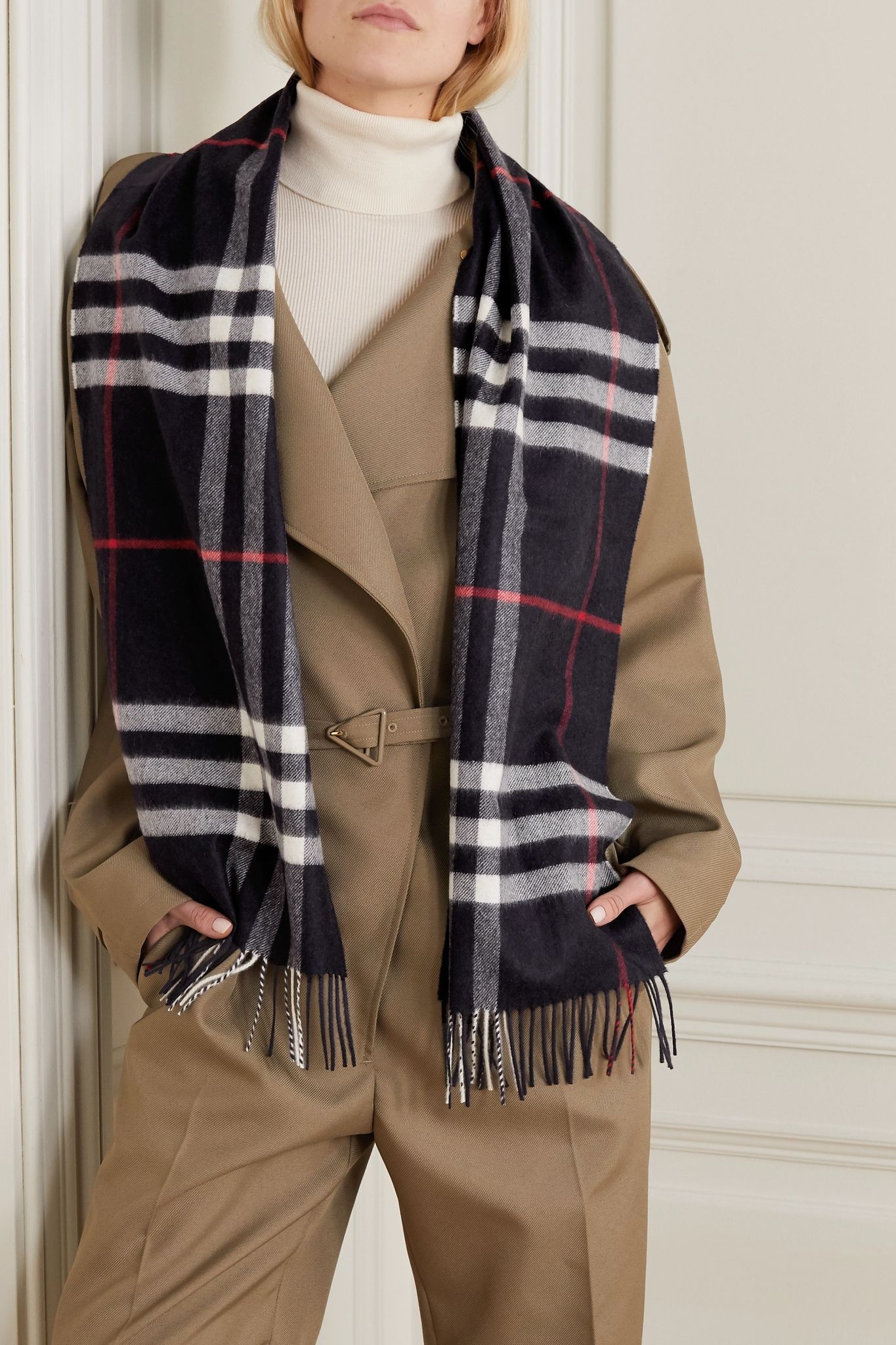 Fringed checked cashmere scarf - 2