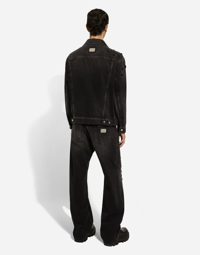 Oversize washed jeans with rhinestone embellishment 3