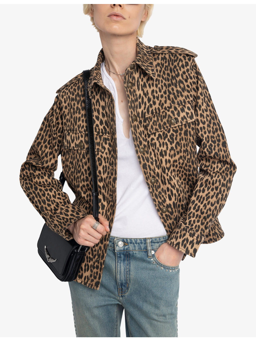 Leopard-Print Chest-Pocket Denim Shirt - 3