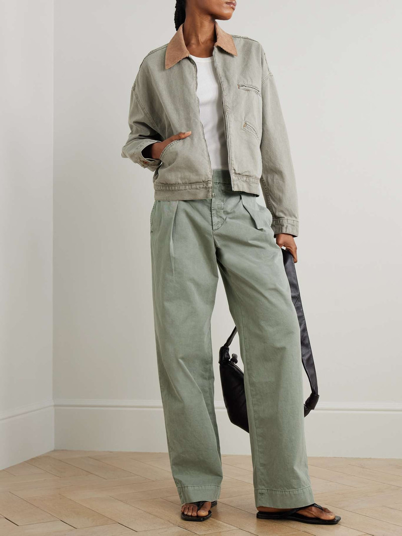 SLVRLAKE Pleated cotton wide-leg pants Sage green outlook