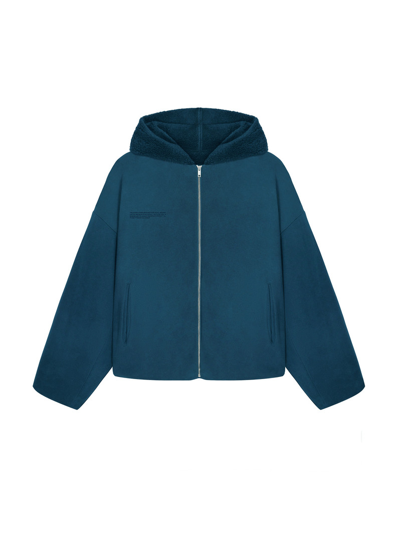 Mens Recycled Wool Fleece Reversible Bomber Jacket - Storm Blue 1