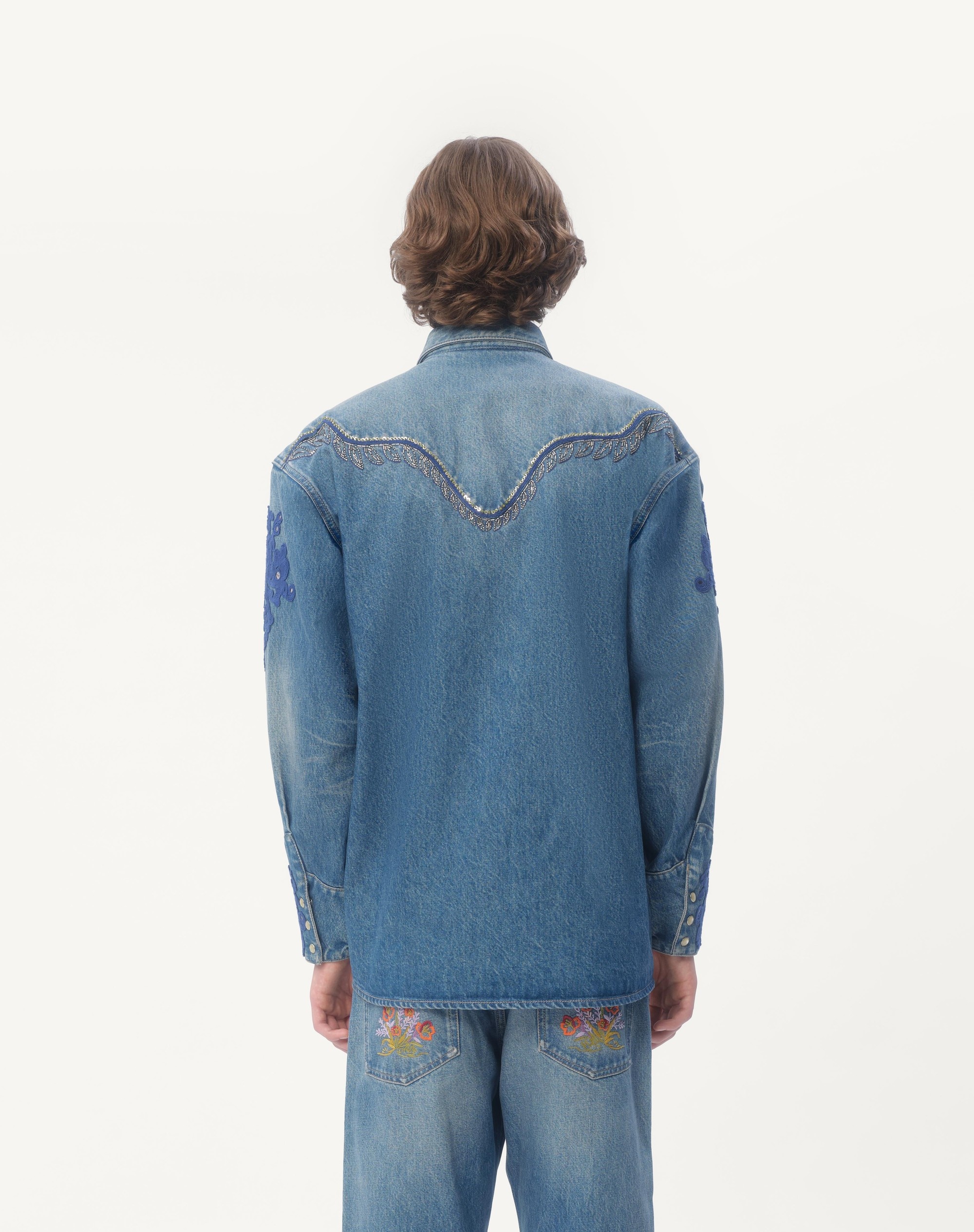 DENIM SHIRT WITH EMBROIDERY AND BEADS - 7