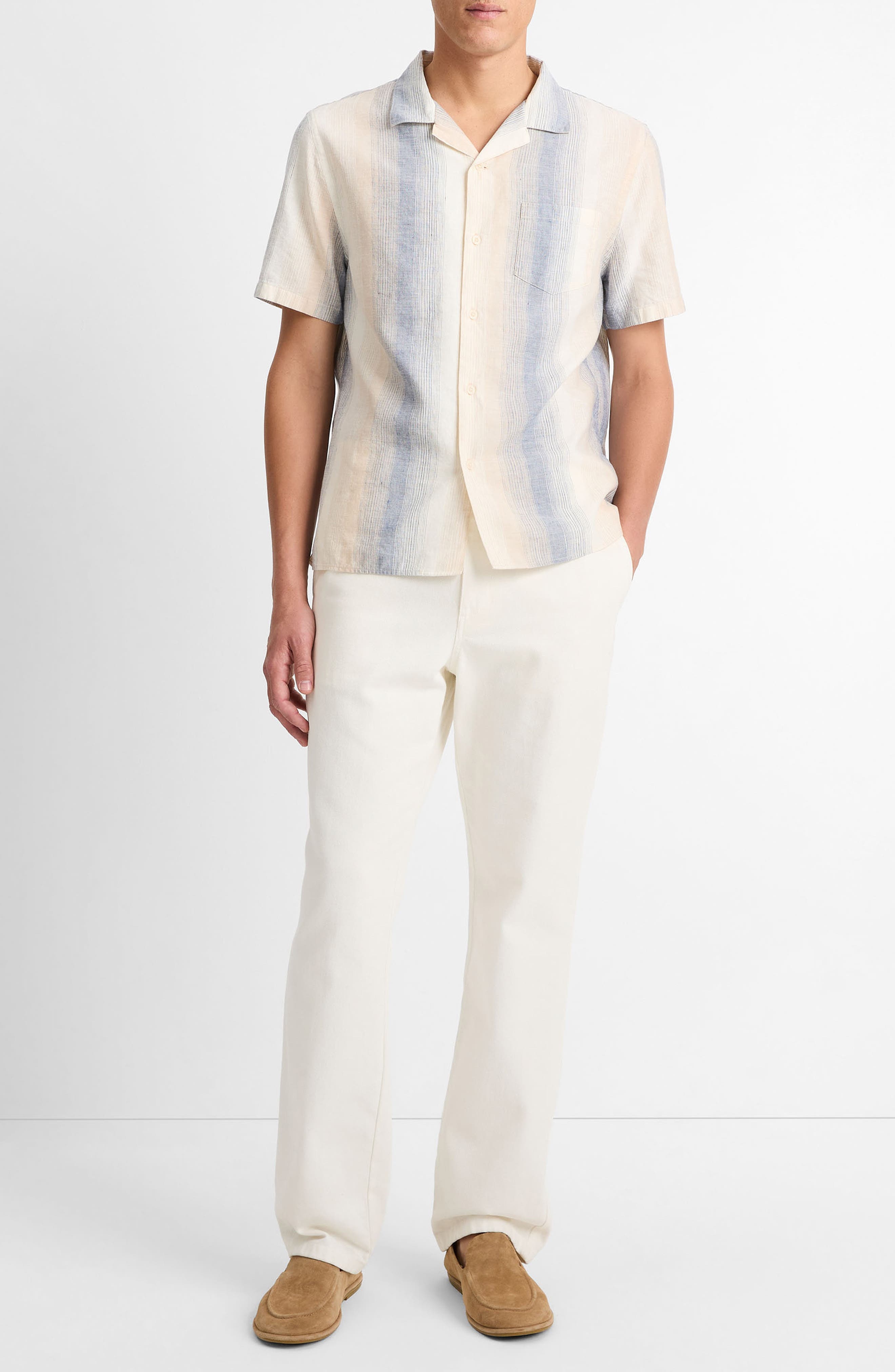 Vince Cabana Cotton & Linen Camp Shirt in Blanco/riveria Blue at Nordstrom - 3