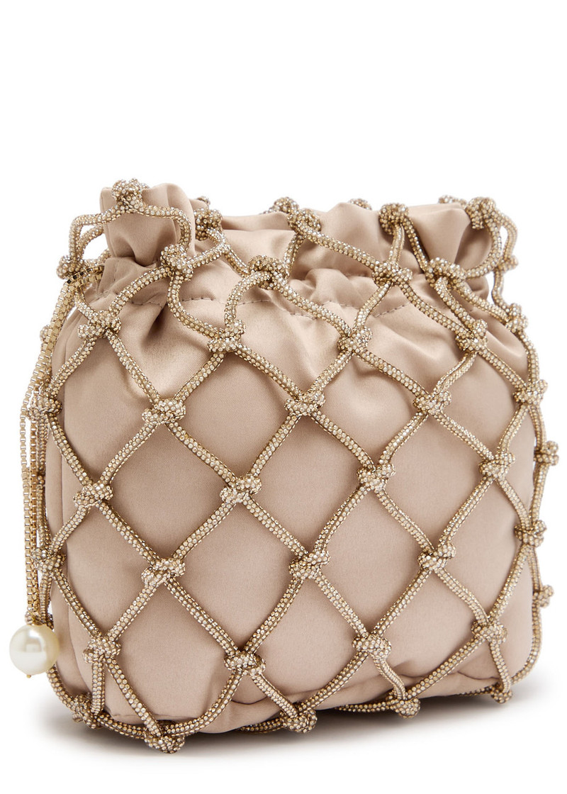 Rosantica Rosantica Selene Capri Crystal-embellished Satin Drawstring bag outlook