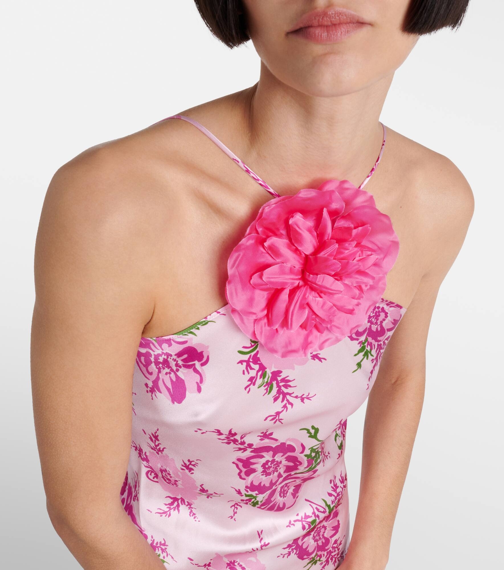 Floral-appliqué silk maxi dress - 4