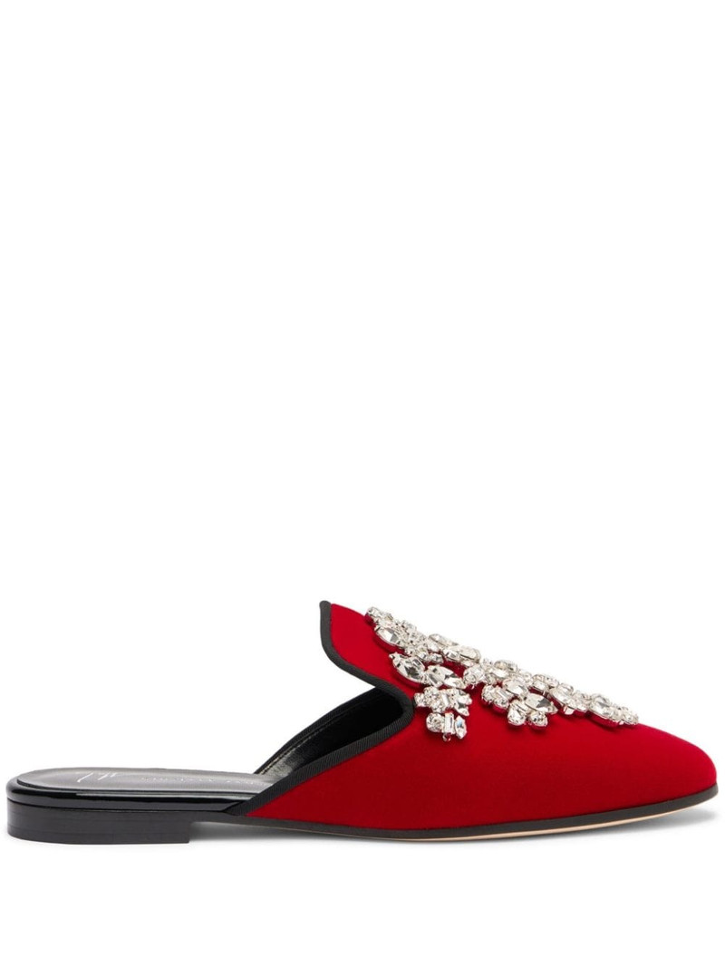Elsa crystal velvet mules 1