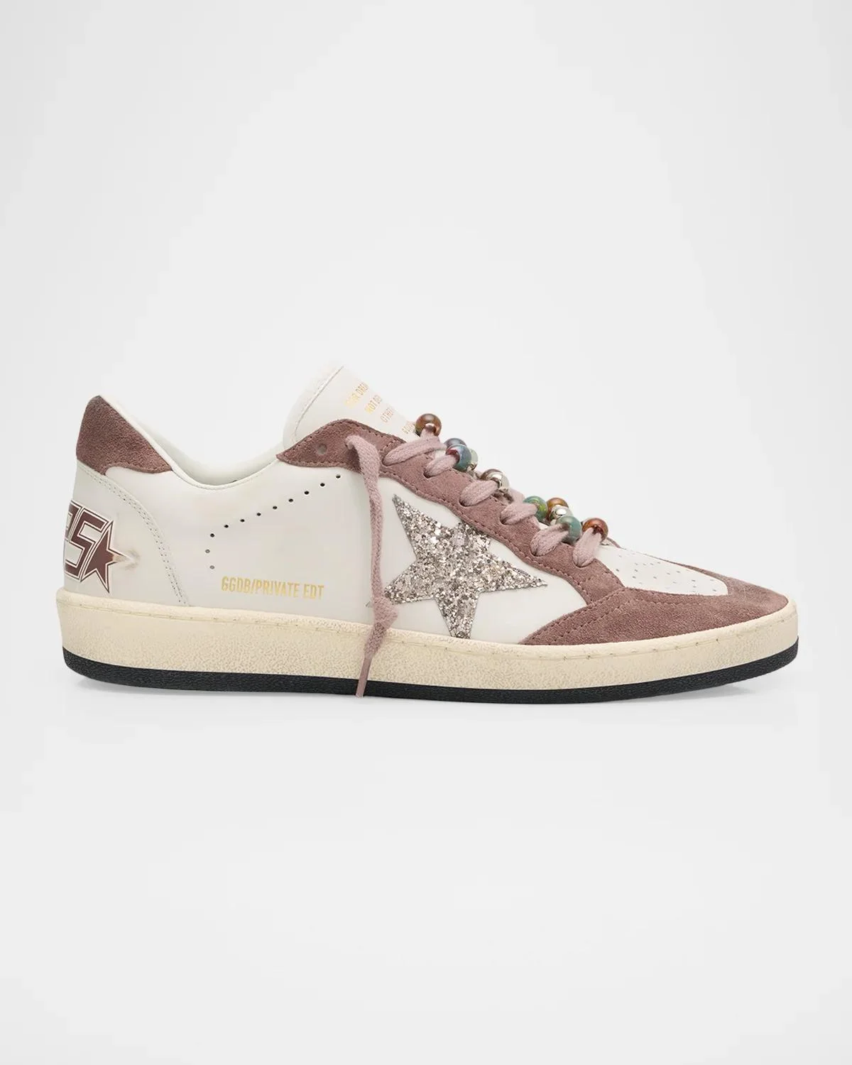 Ball Star Mixed Leather Glitter Low-Top Sneakers - 1