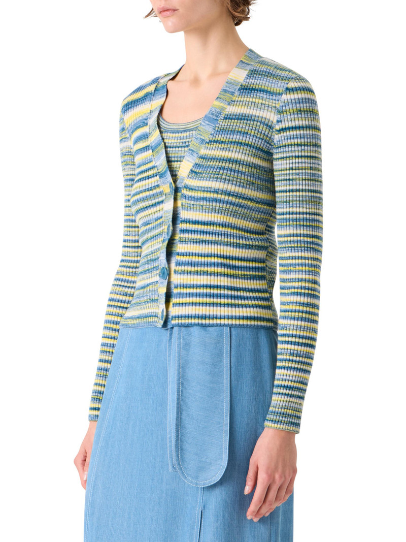 Women's Space-Dye Ribbed Merino Wool Cardigan - Sky Blue Multi 4