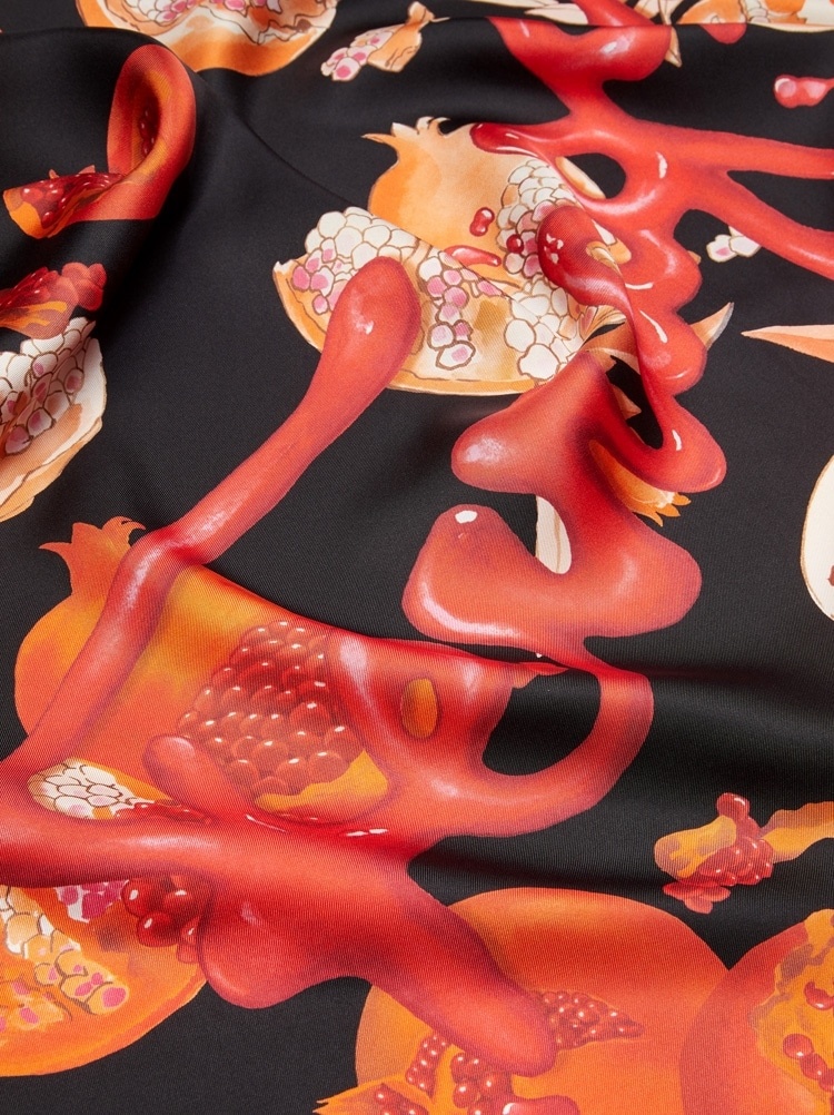 POMEGRANATE PRINT SILK FOULARD - 3
