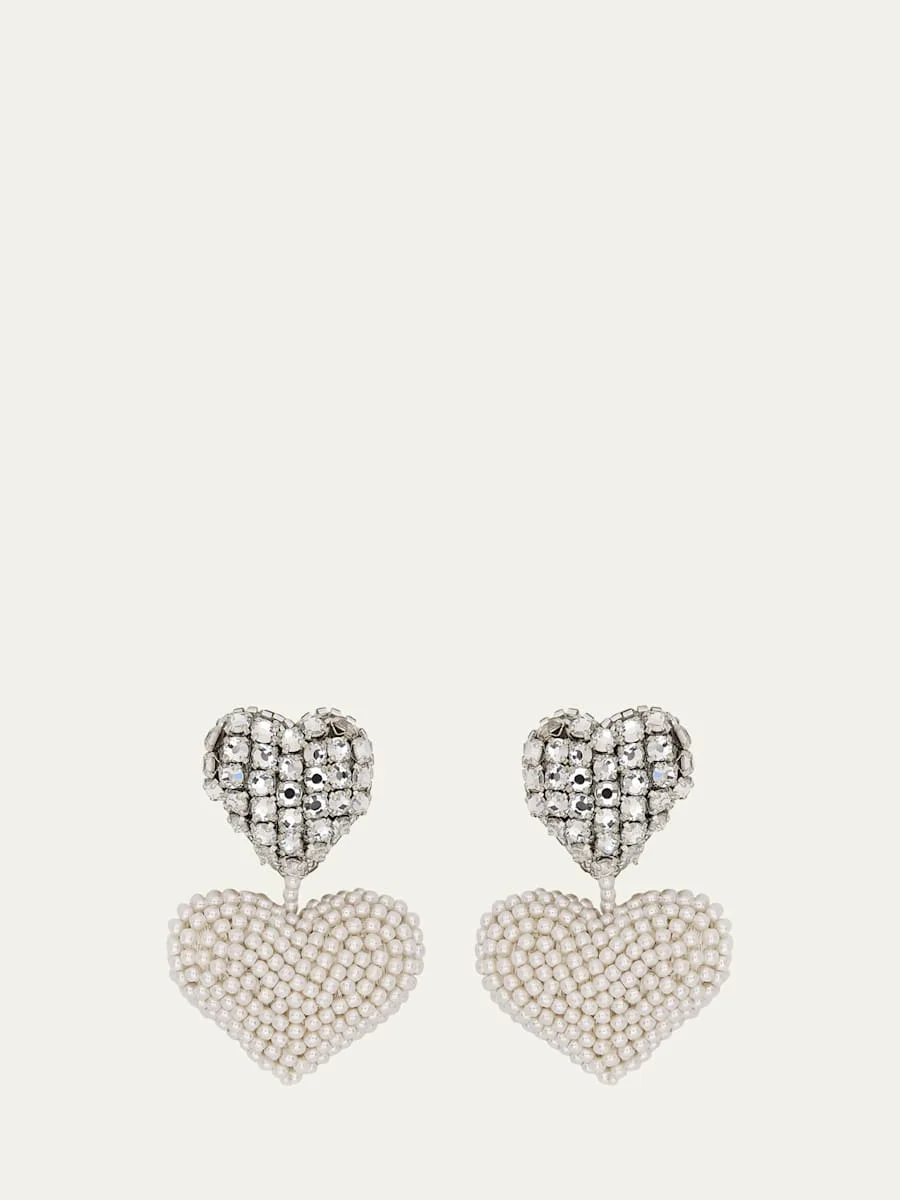 Beaded Crystal Heart Earrings - 1