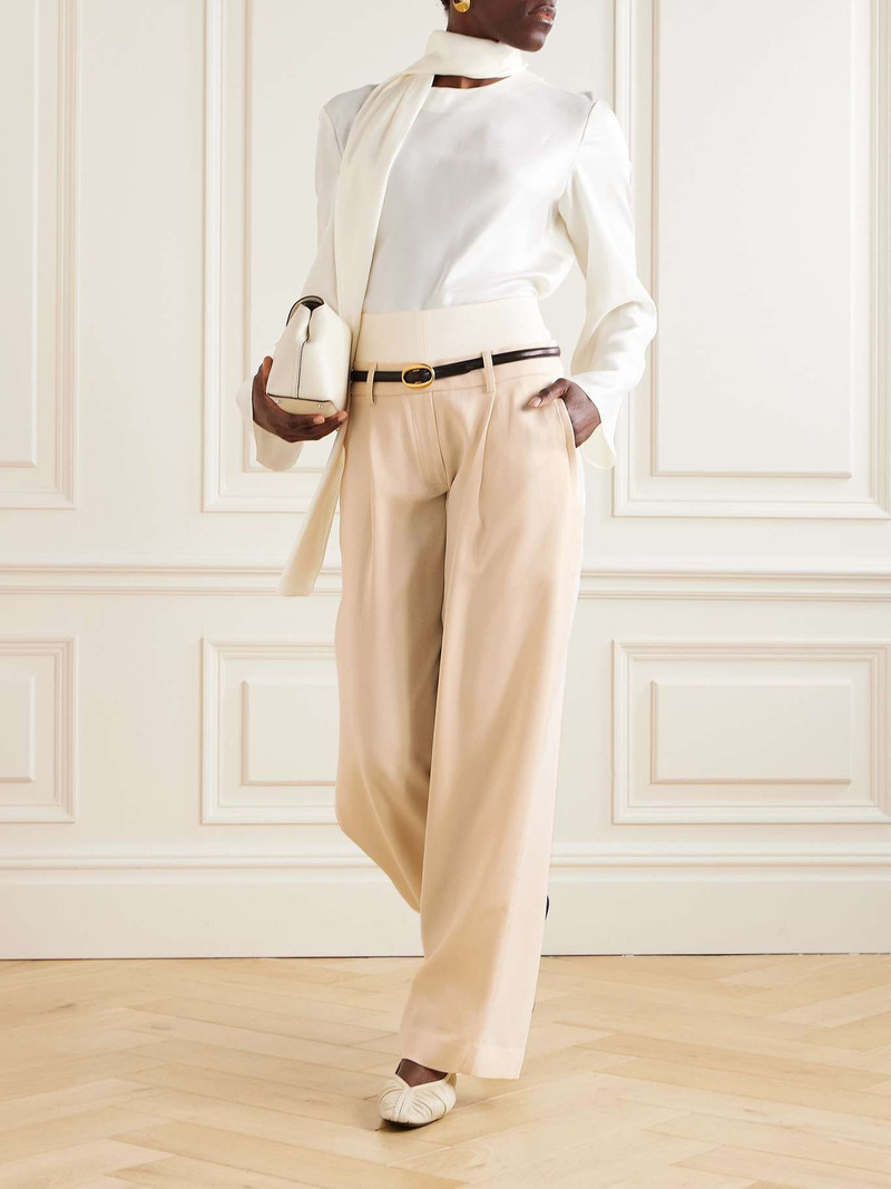 ESSE Studios Sommar Duo piqué-trimmed crepe wide-leg pants Cream outlook