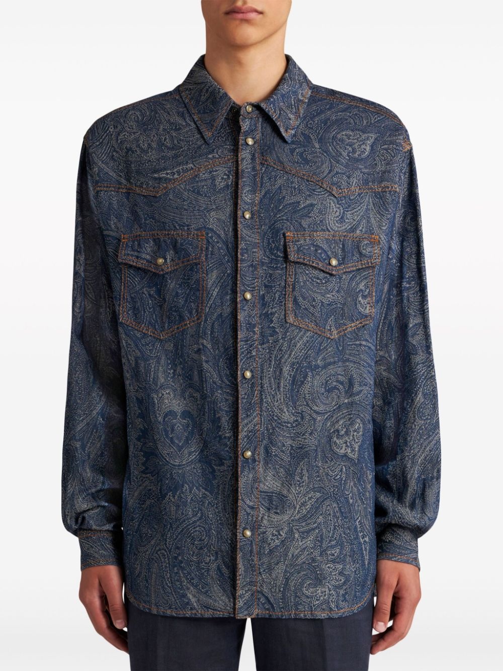 paisley-print denim shirt - 2