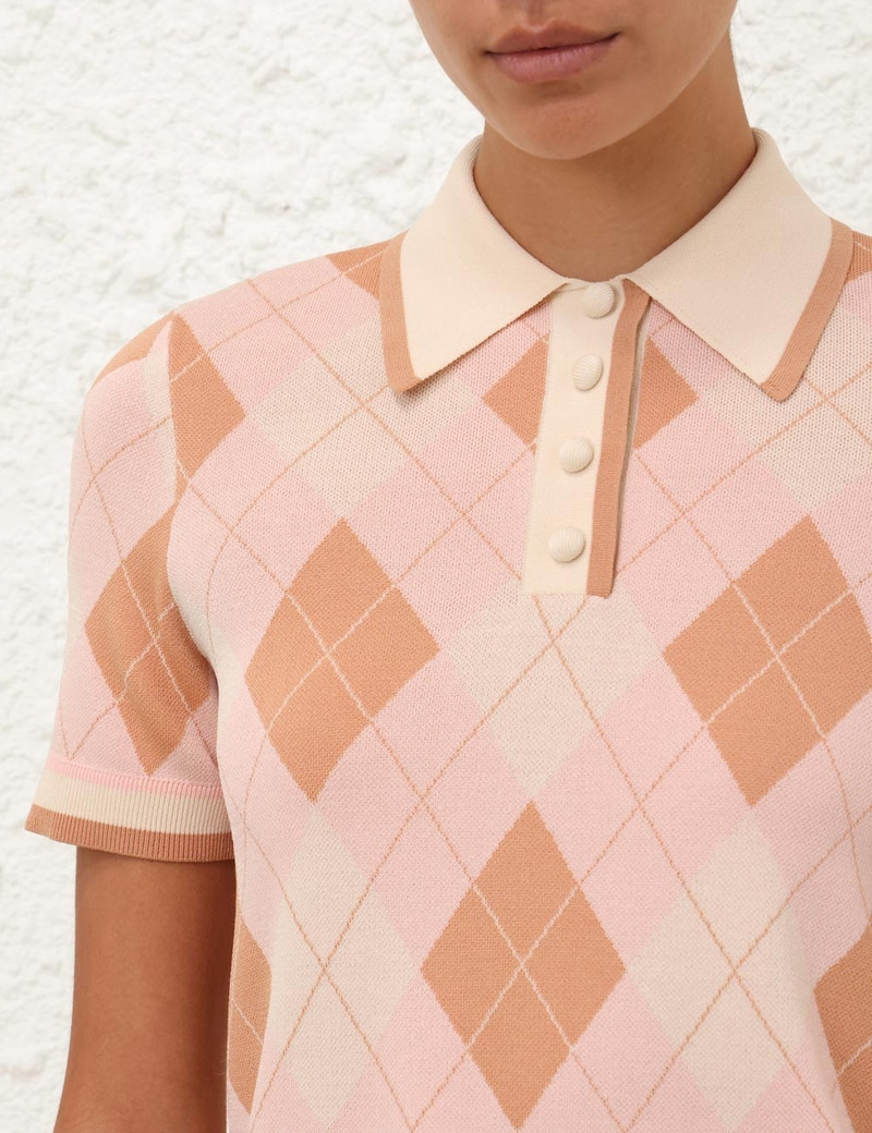 Zimmermann ACACIA ARGYLE KNIT POLO | REVERSIBLE