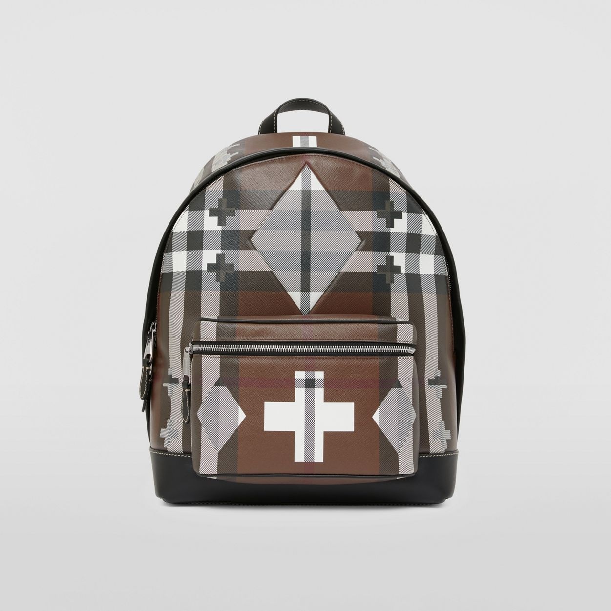 Geometric Check and Leather Backpack - 1