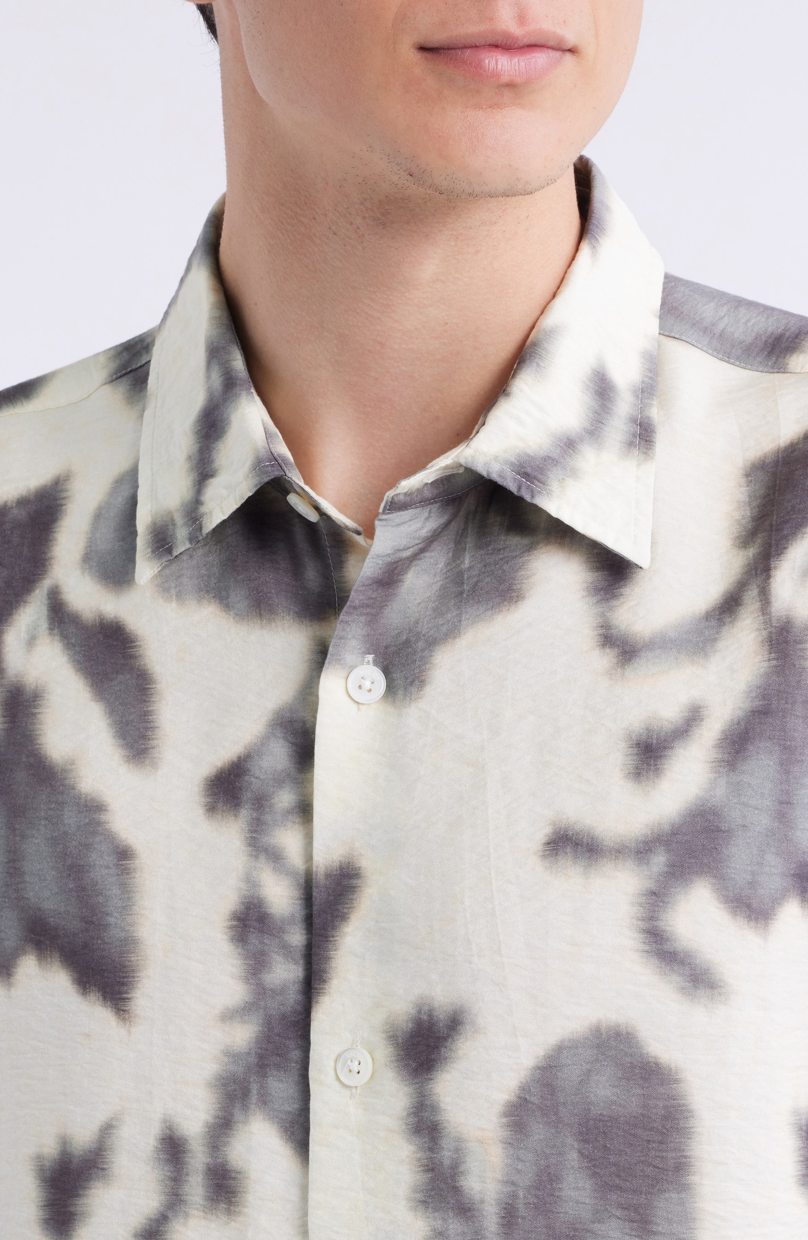 NN07 Freddy 5971 Abstract Floral Short Sleeve Modal Blend Button-Up Shirt in Ecru Print at Nordstrom - 2