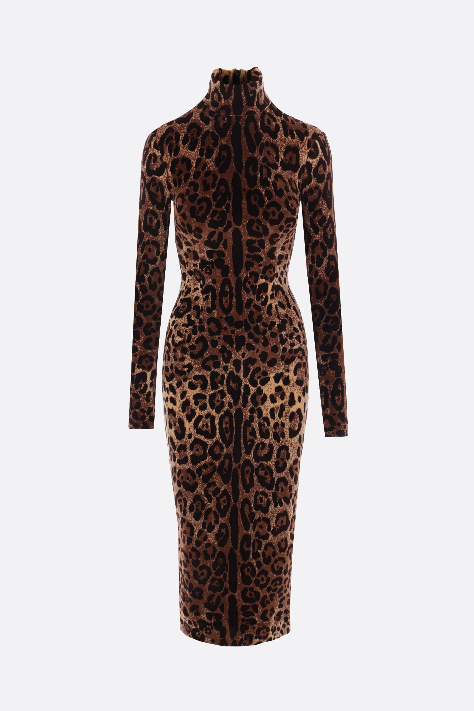 LEOPARD PRINTED JACQUARD CHENILLE LONG DRESS - 1