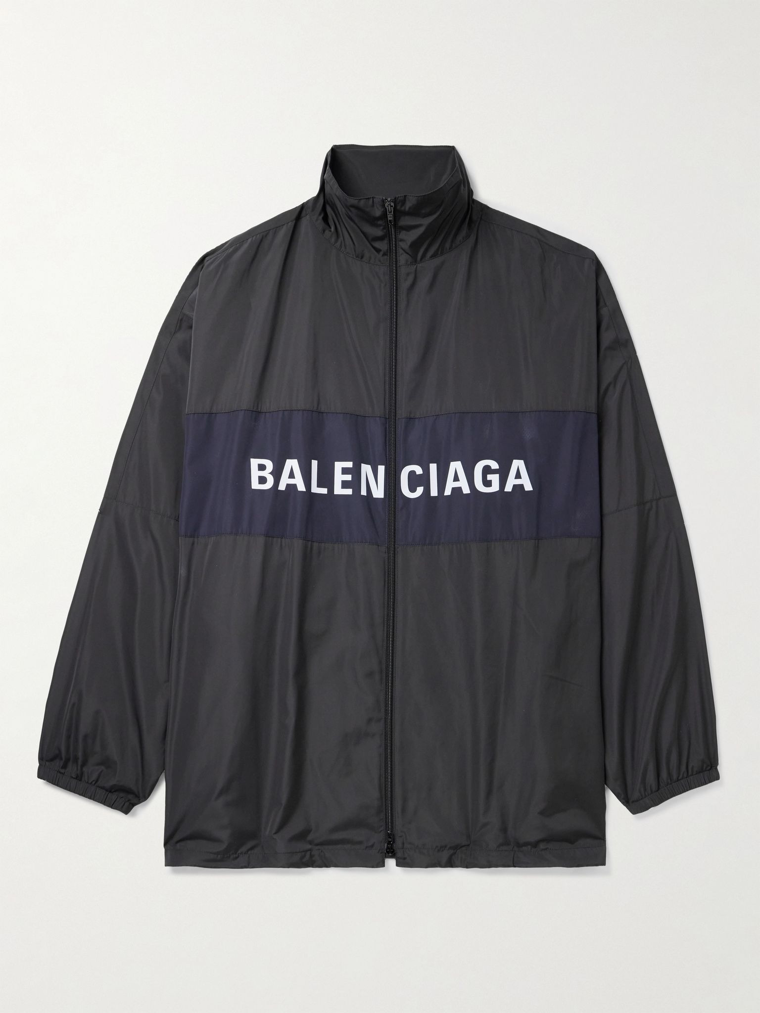 Oversized Logo-Print Colour-Block Shell Jacket Black - 1