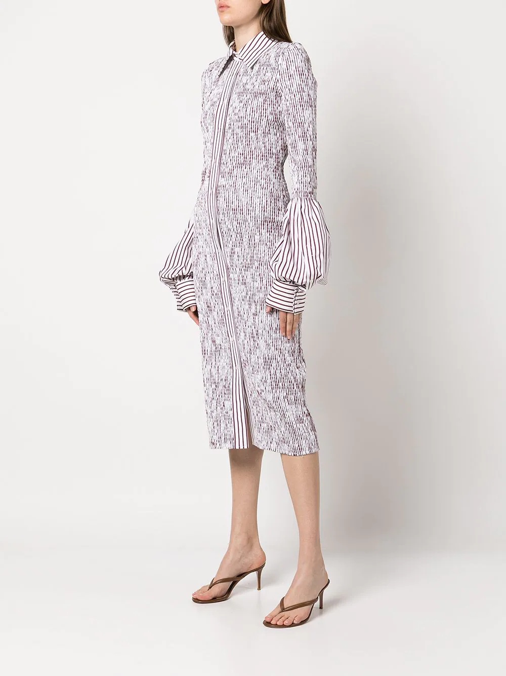 ruched stripe-print shirt dress - 3