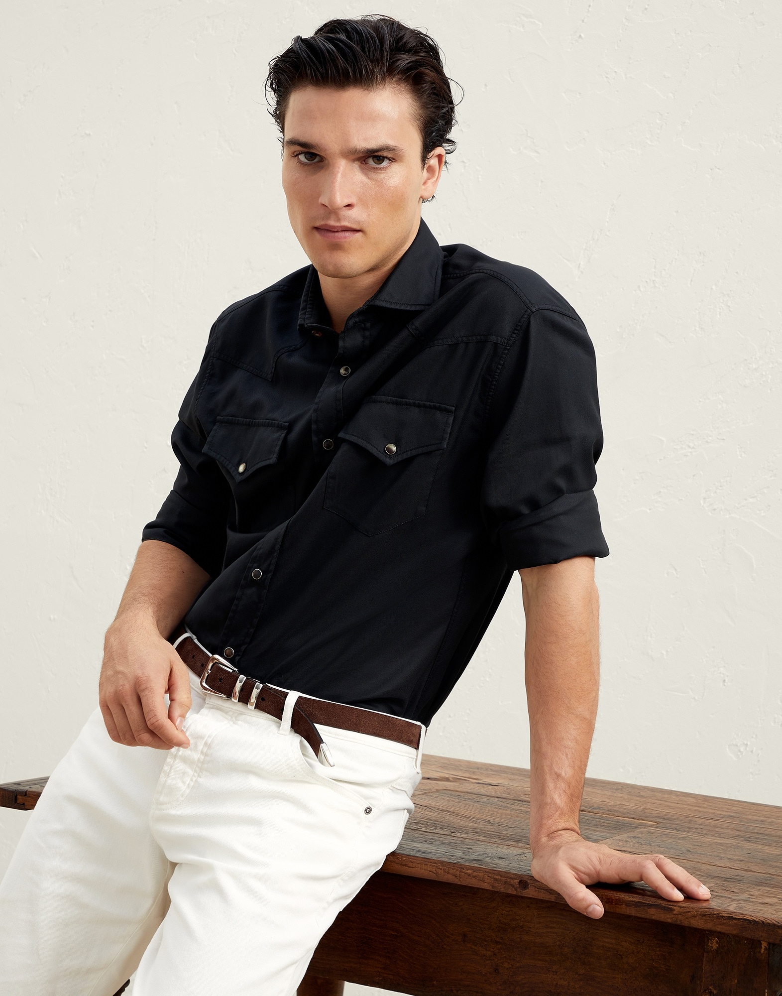 Garment-dyed easy fit western shirt in twill - 4