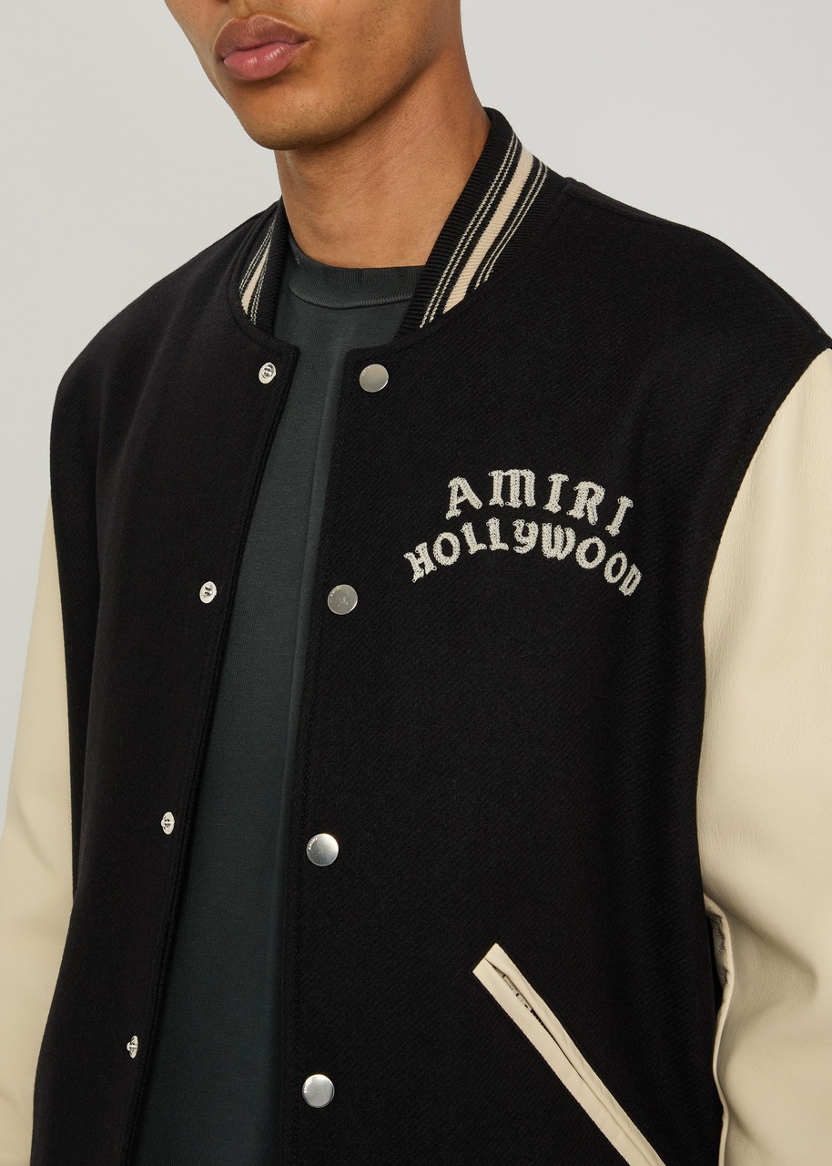 Amiri Hollywood Logo Wool and Leather Bomber Jacket - 5