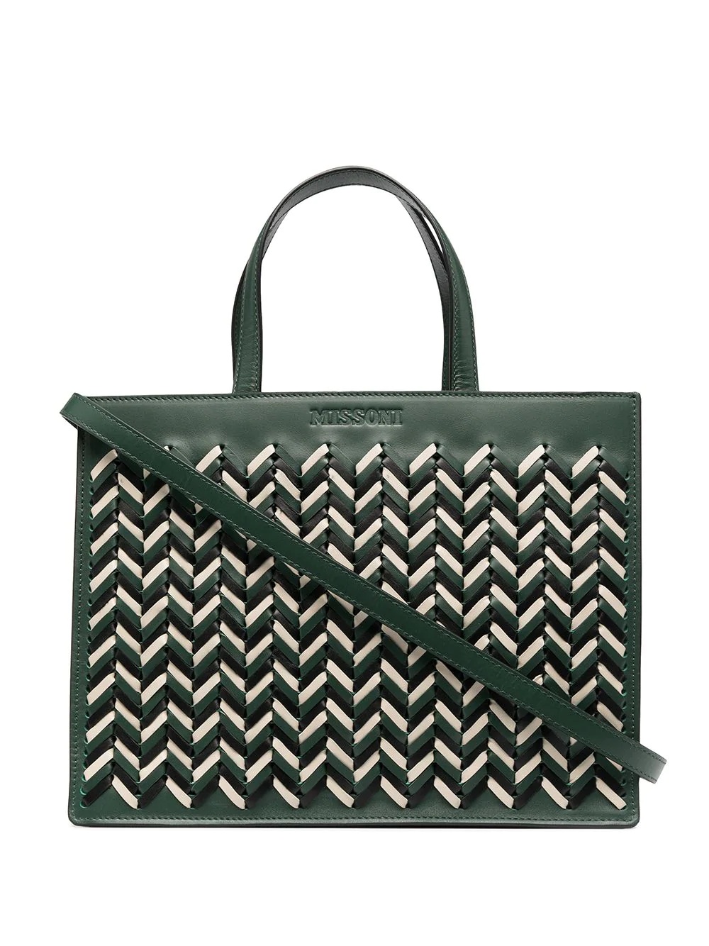 logo woven top-handle tote - 1