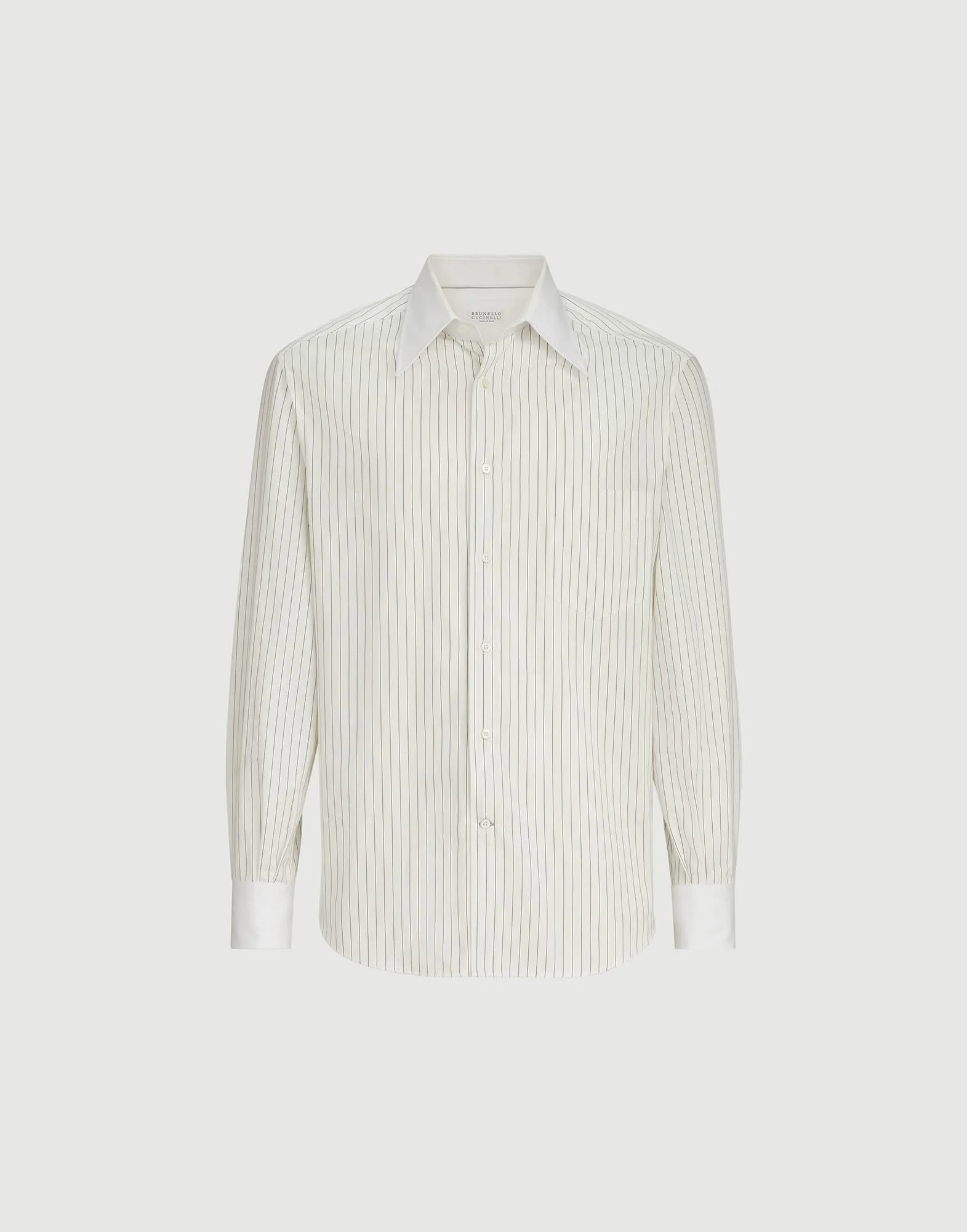 Striped cotton and silk shirt with contrast Italian collar and cuffs - 1