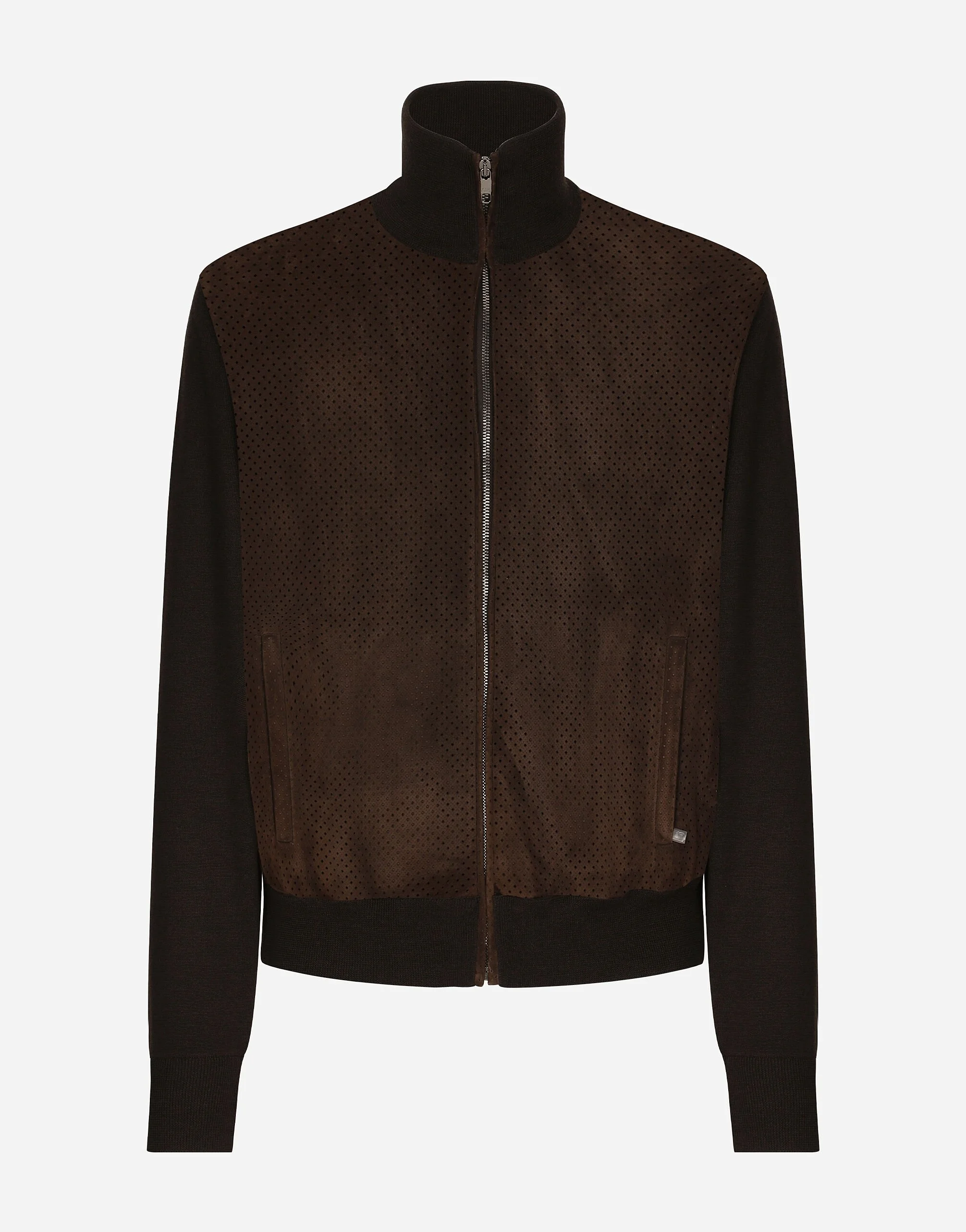 High-necked leather and wool jacket - 1