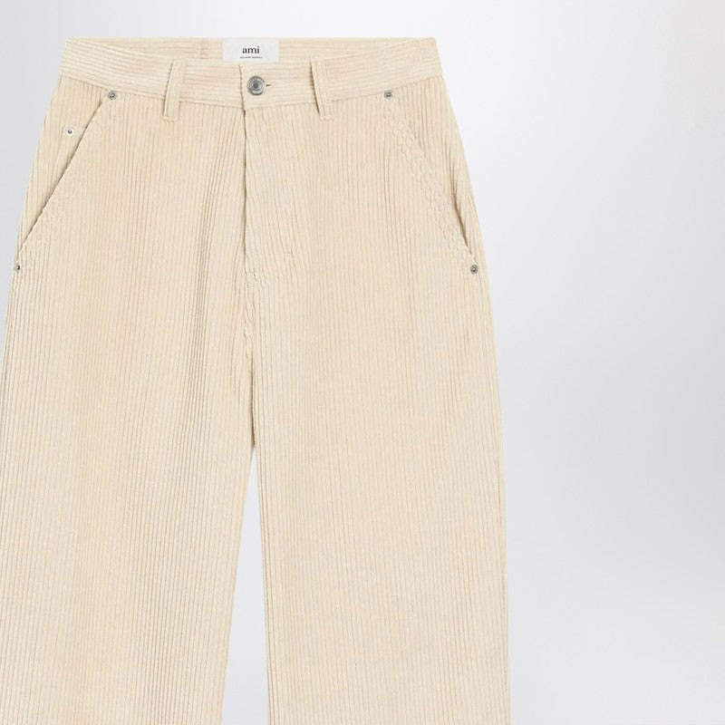 Ami Paris Ivory Corduroy Trousers Women - 2