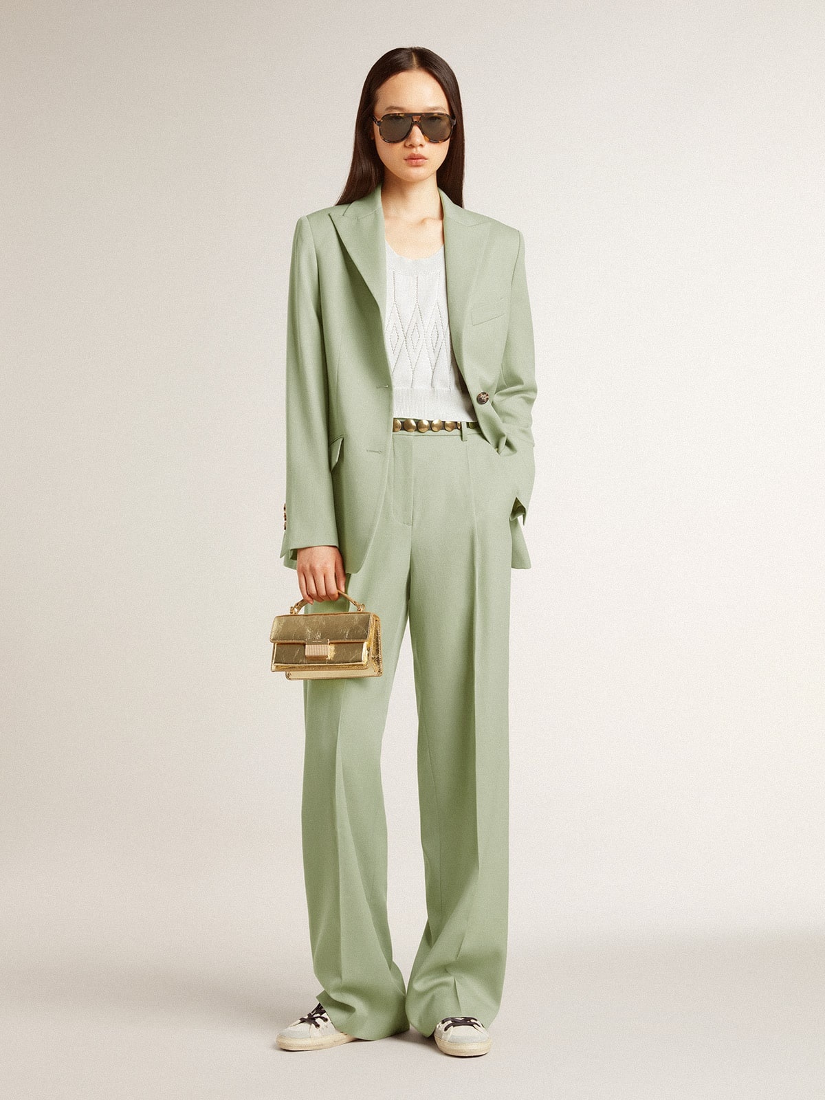 Women's blazer jacket in sage-green wool - 3