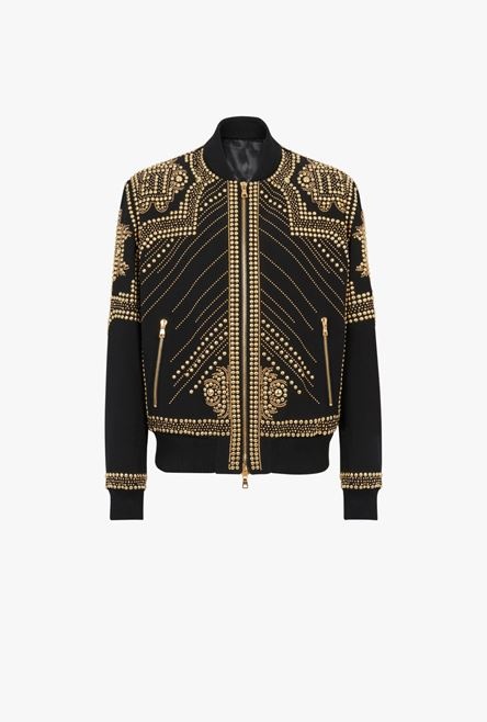 Black nylon bomber jacket with embroidered gold-tone studs - 1