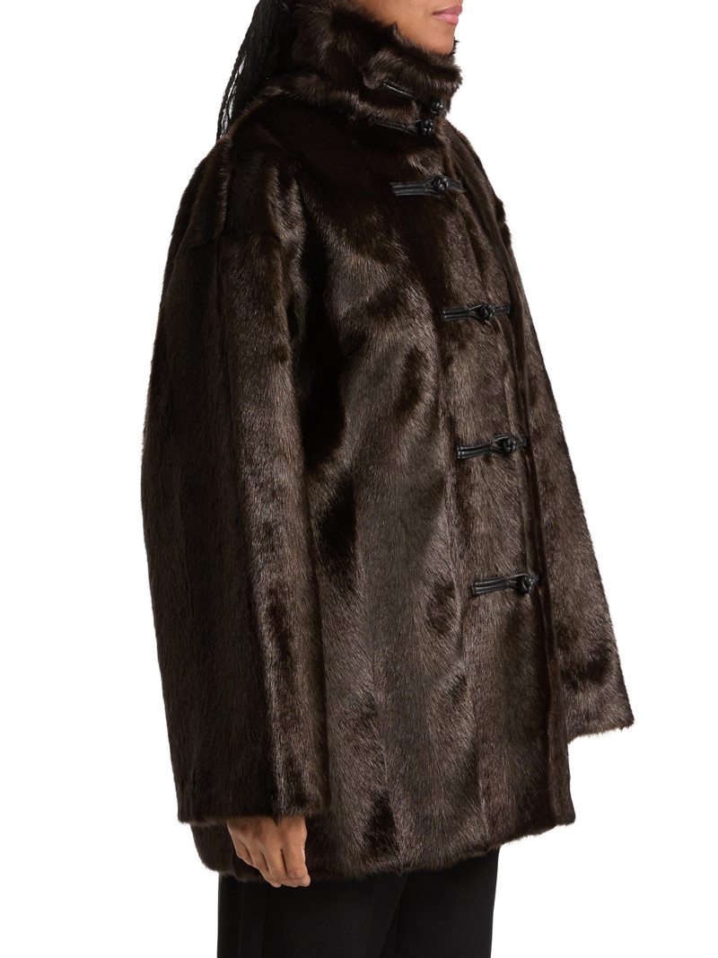 Women's Toggle Faux-Fur Short Coat - Dark Brown 4
