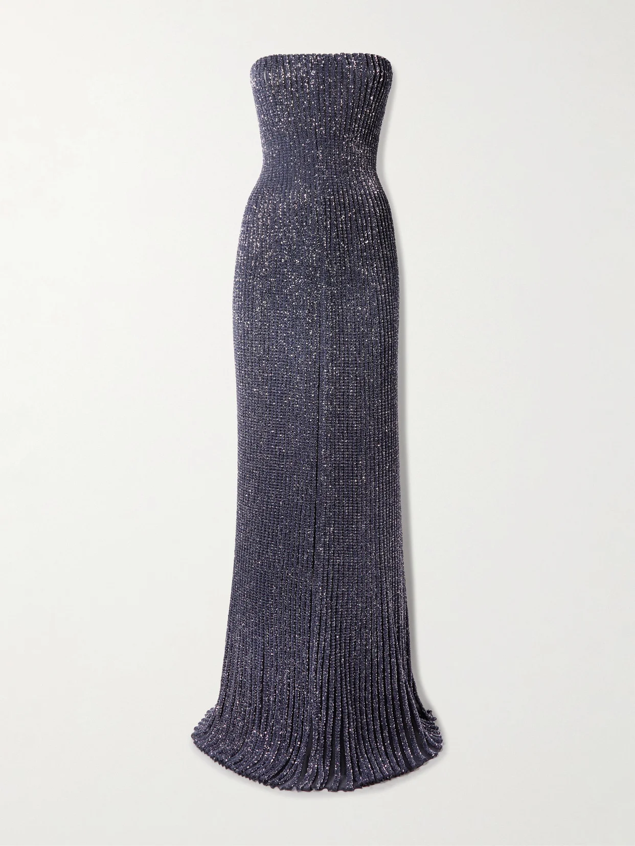 Strapless Sequin-embellished Metallic Ribbed-knit Gown - 1
