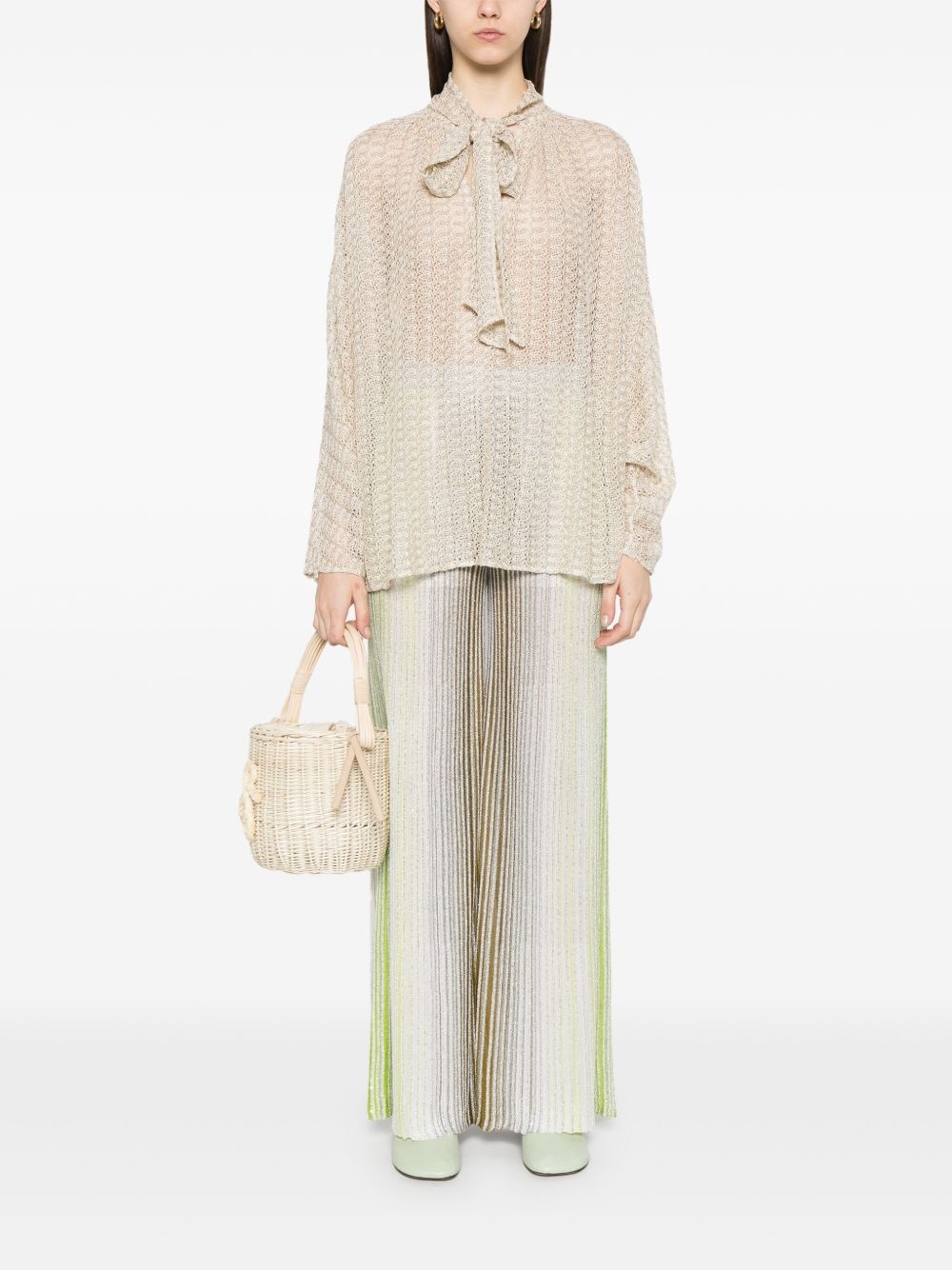 sash-collar lamé blouse - 2
