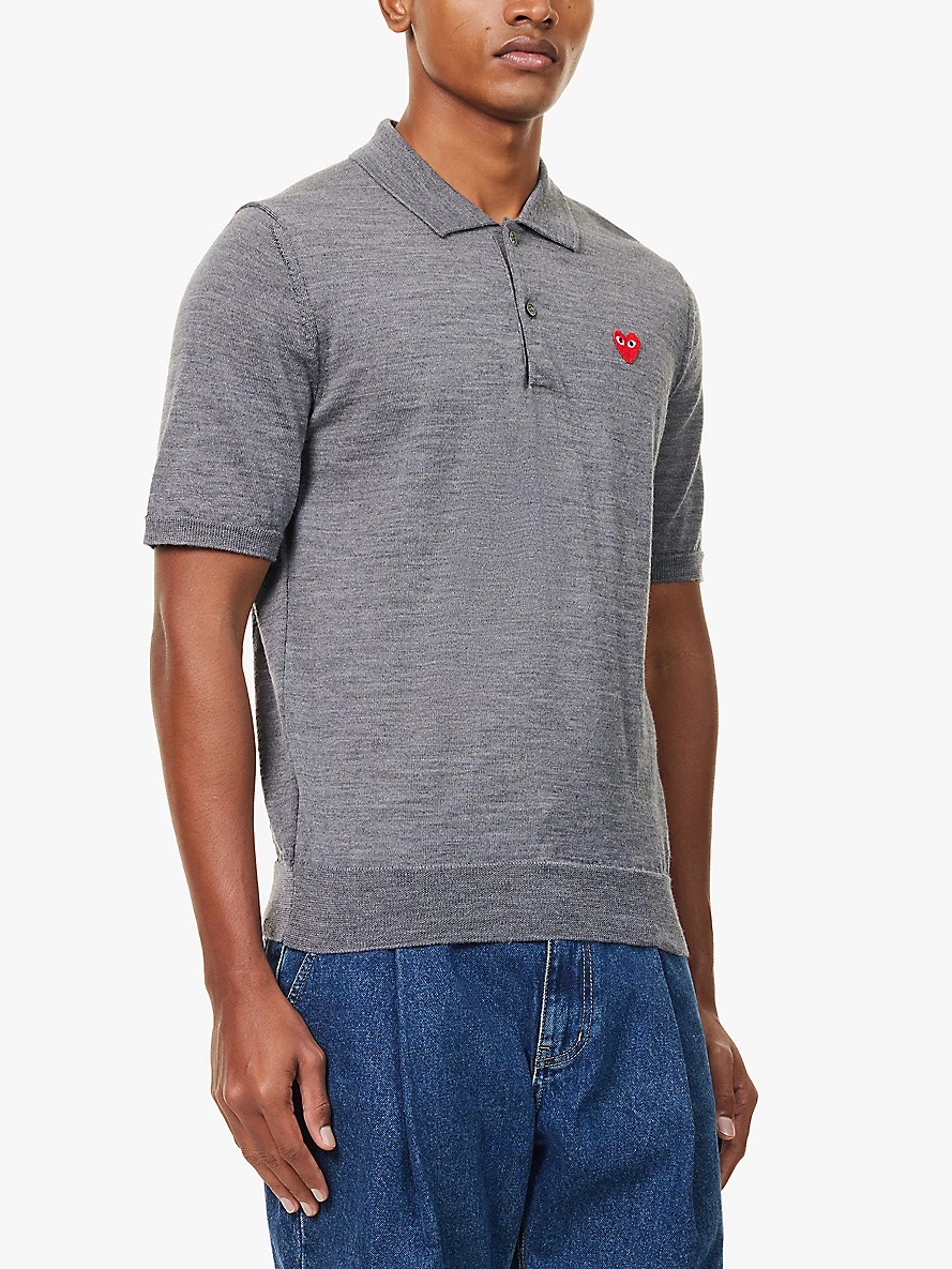 Logo-patch short-sleeve wool polo shirt - 3