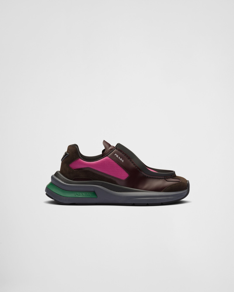 Prada Systeme brushed leather sneakers with bike fabric and suede elements outlook