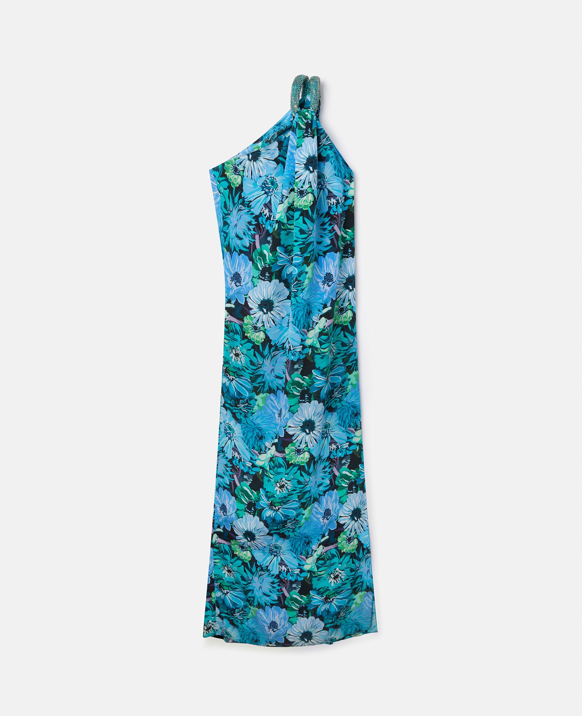 One Shoulder Painted Floral Print Silk Dress - 1