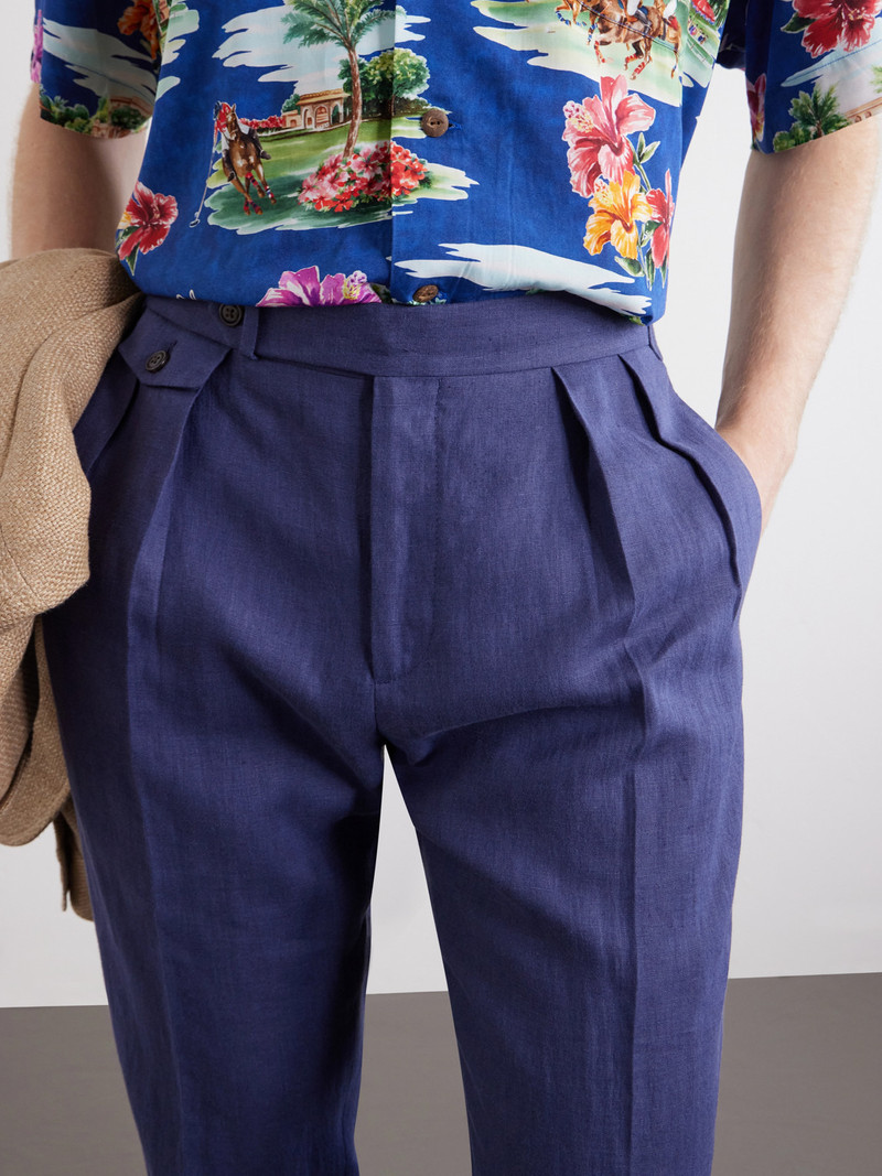 Straight-Leg Pleated Linen Suit Trousers 5