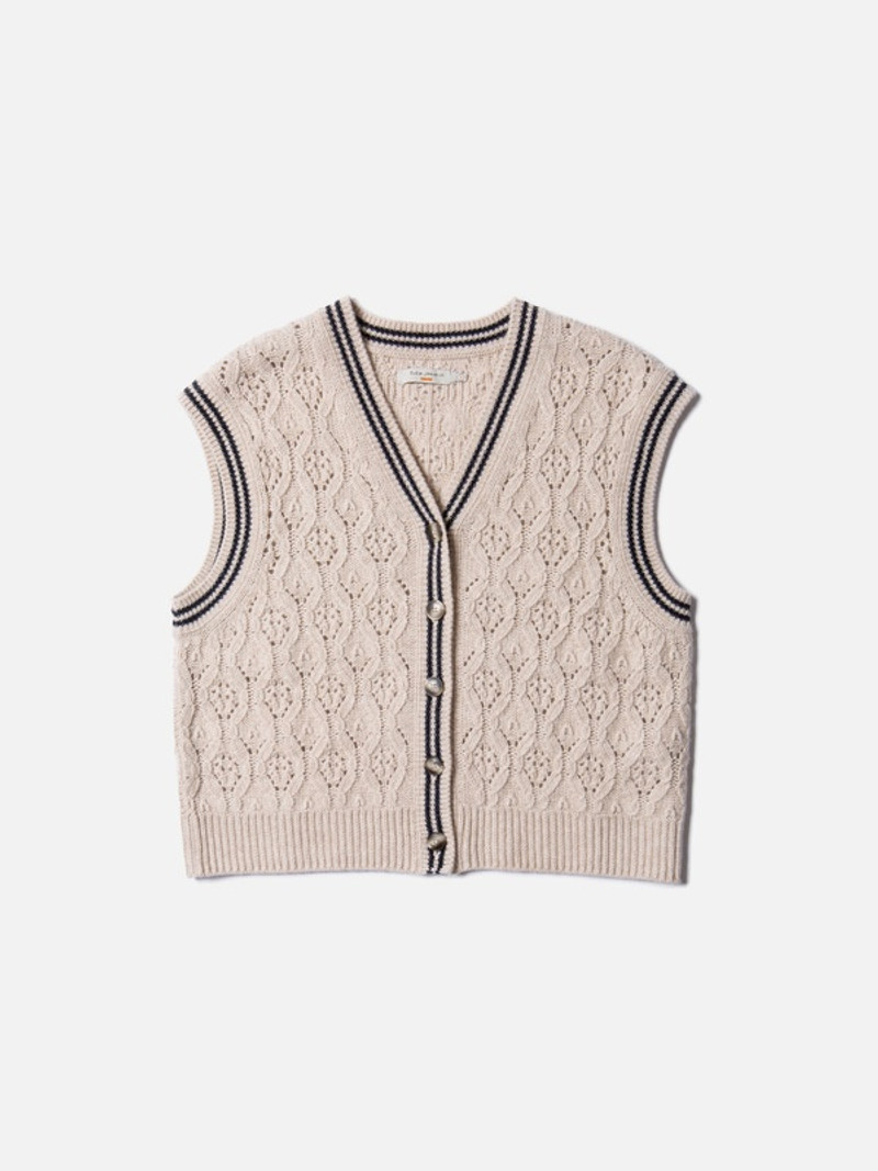 Kim Pointelle Knit Vest Oat 1