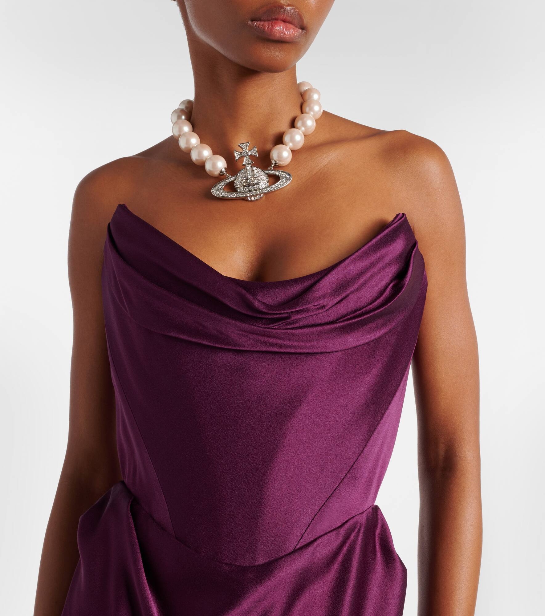 Galaxy draped crêpe satin bustier gown - 4