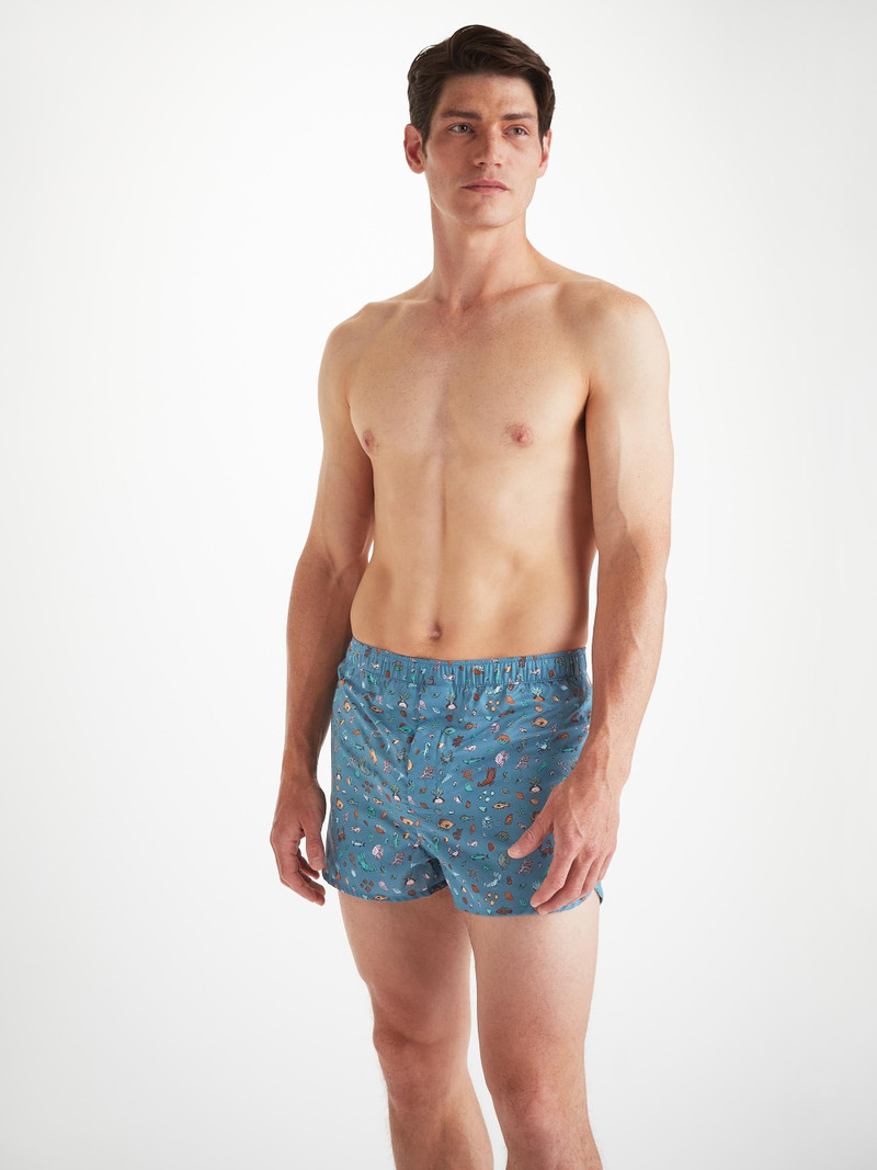 Men's Modern Fit Boxers Cotton Batiste Blue Sea Friends Print 1