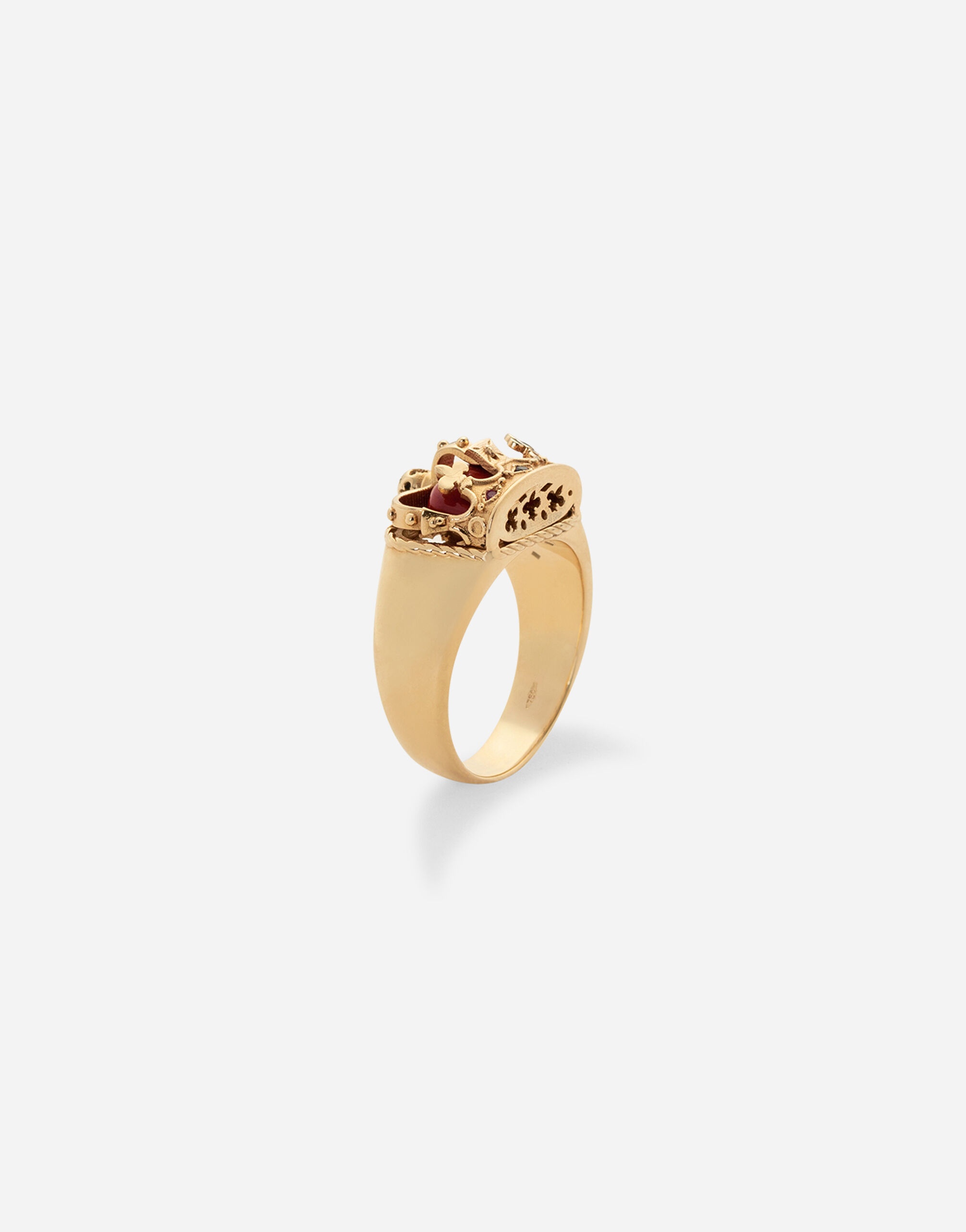 Crown yellow gold ring with red jasper on the inside - 2