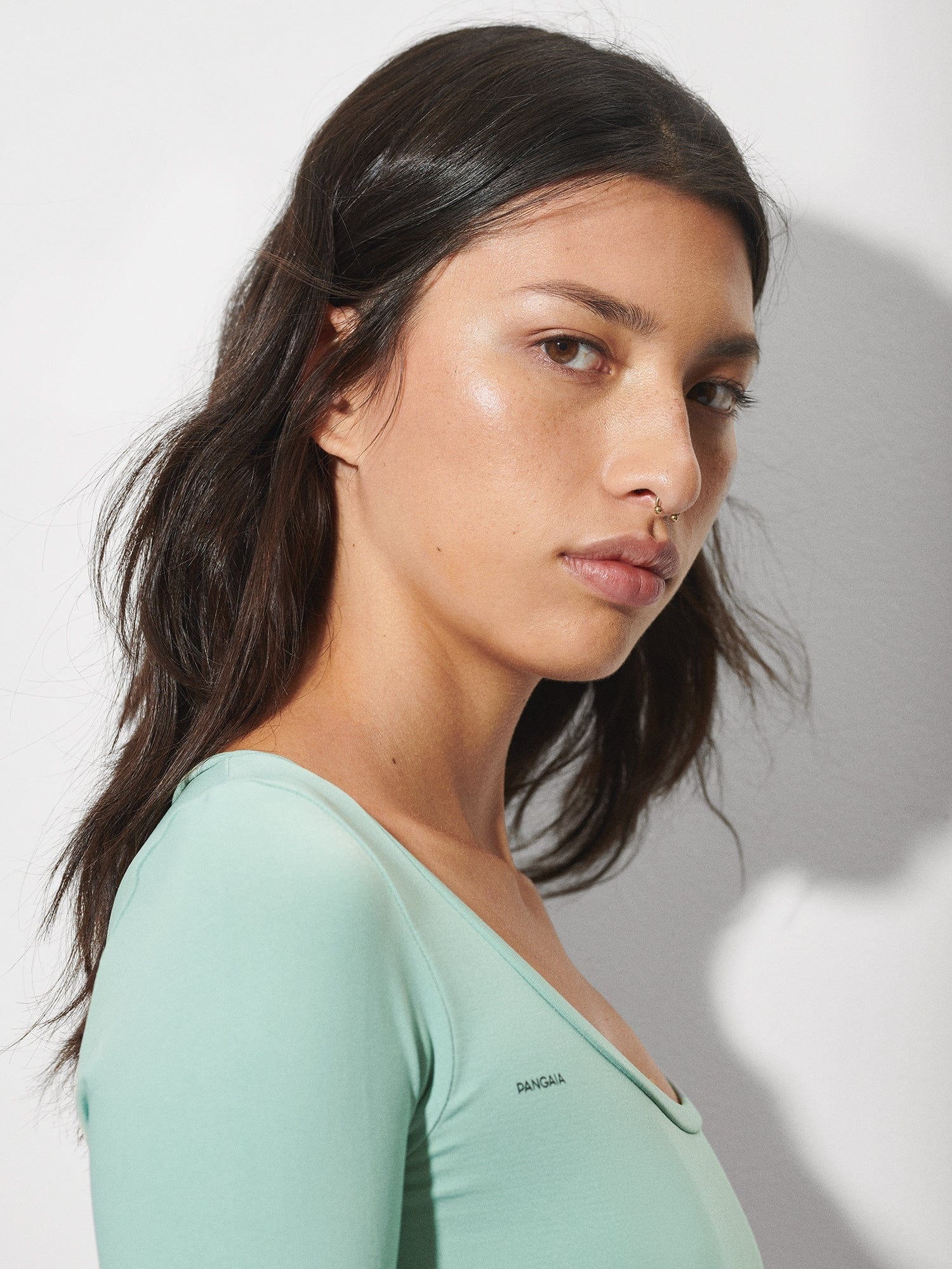 Women's Plant-Stretch Long Sleeve Cropped Top - Eucalyptus Blue - 5