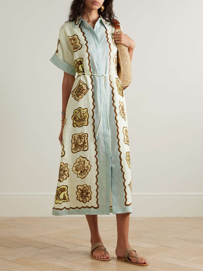 ALÉMAIS Relic belted printed linen midi shirt dress outlook